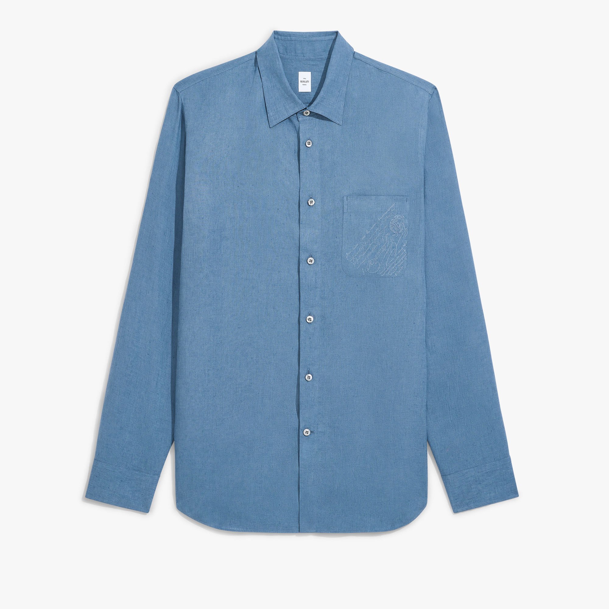 Linen Relaxed Scritto Pocket Shirt, CHAMBRAY BLUE, hi-res