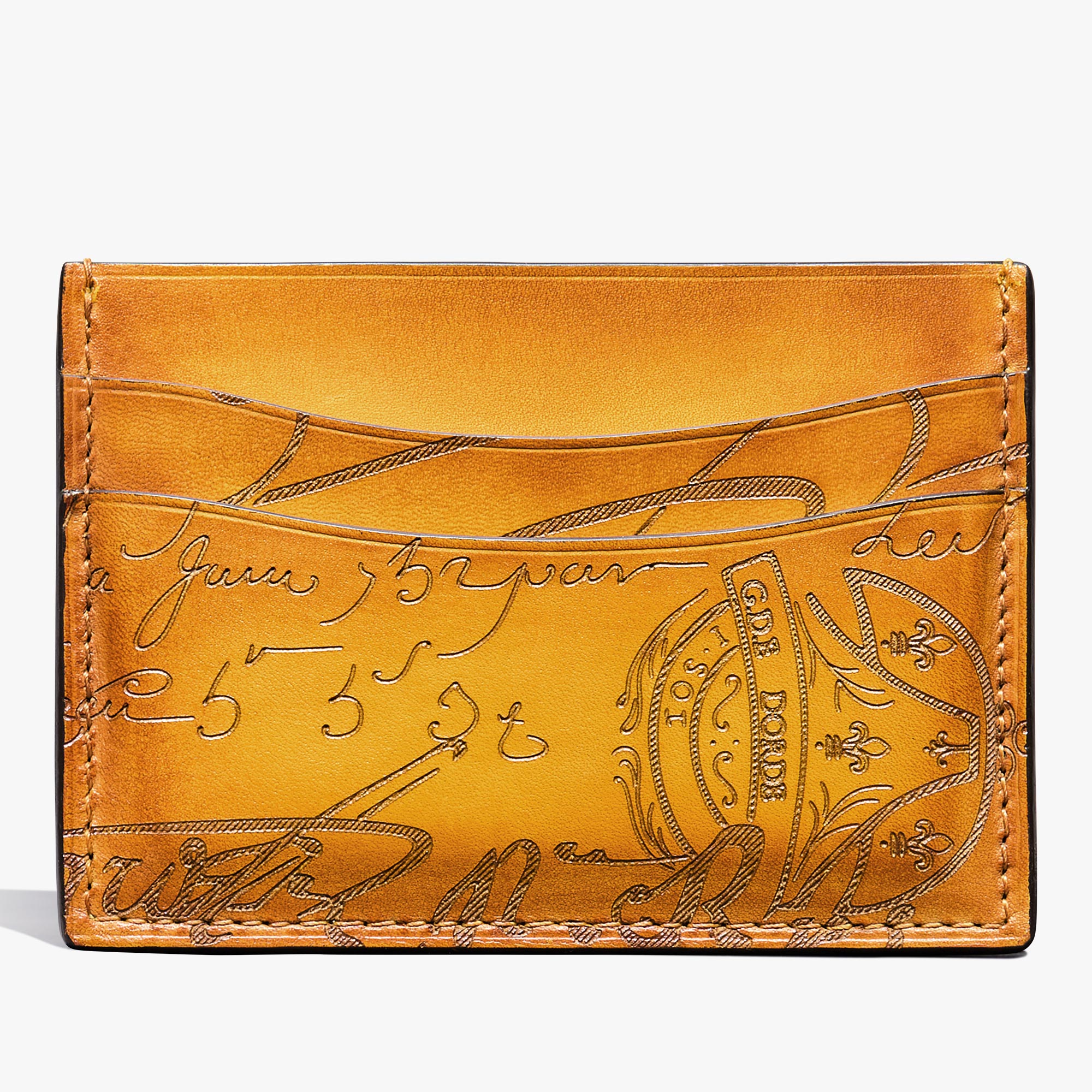 Bambou Scritto Leather Card Holder, MIMOSA, hi-res