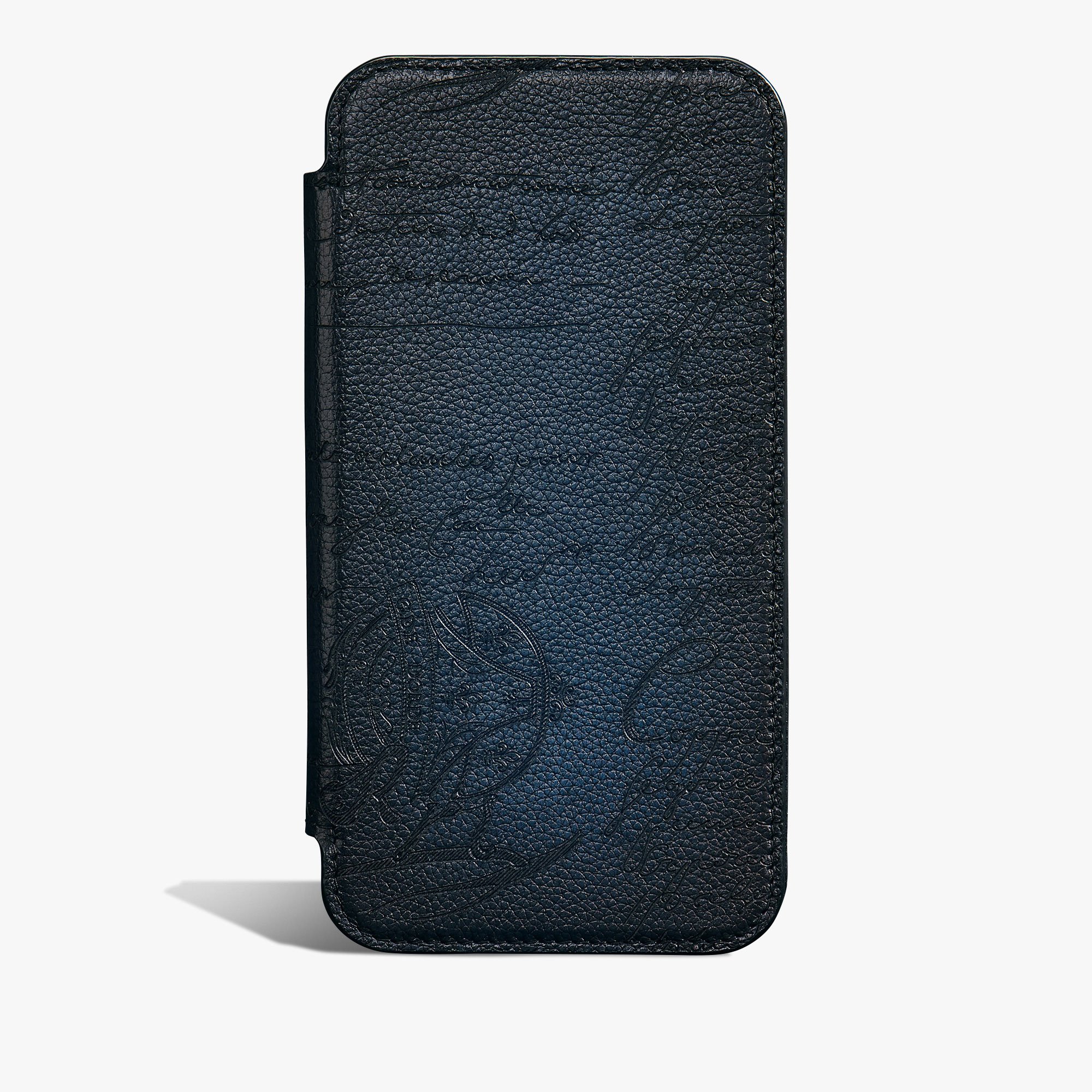 Étui iPhone 16 Pro Folio En Cuir Scritto, INDIGO DENIM, hi-res