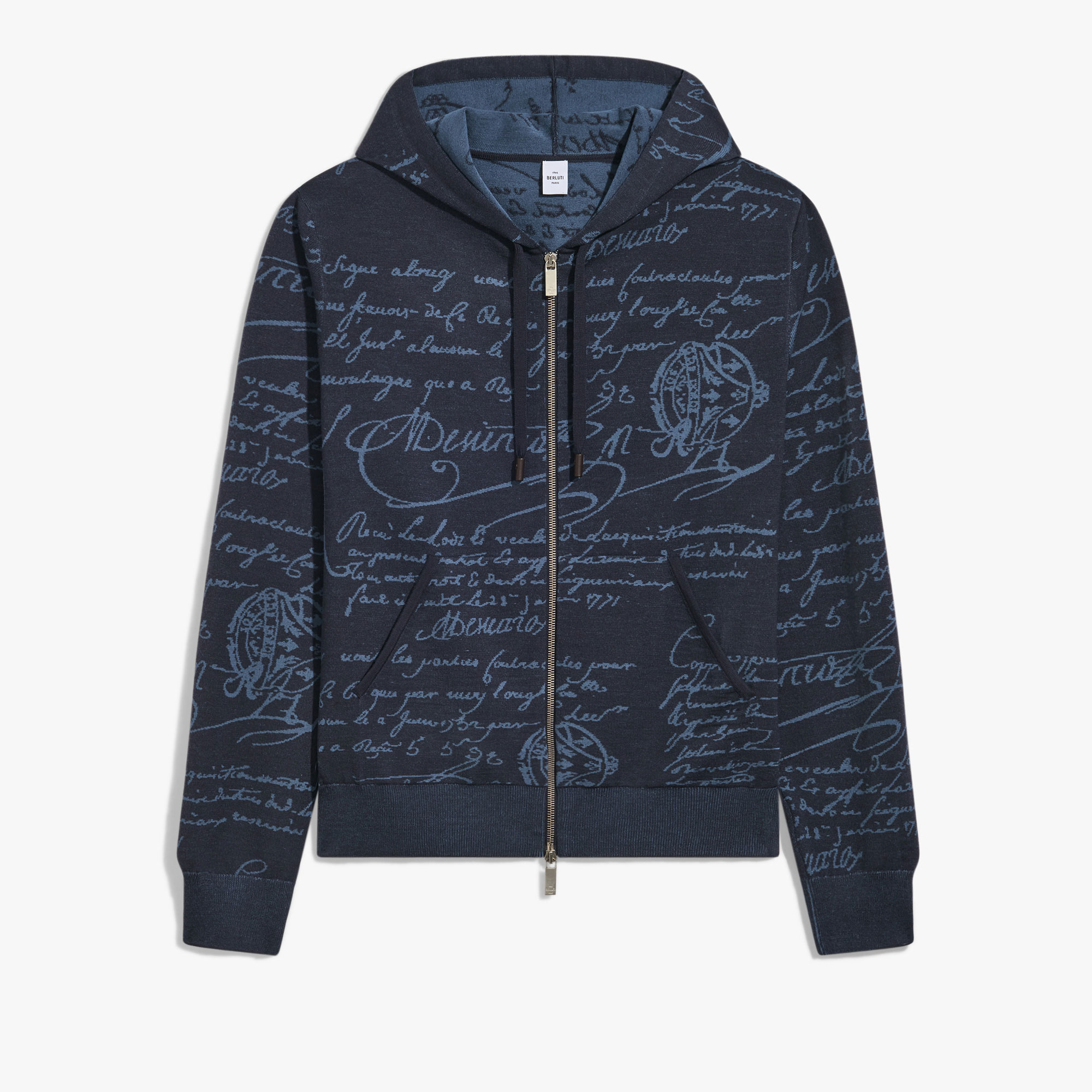 Classic Scritto Zip-up Hoodie, GREYISH NAVY, hi-res