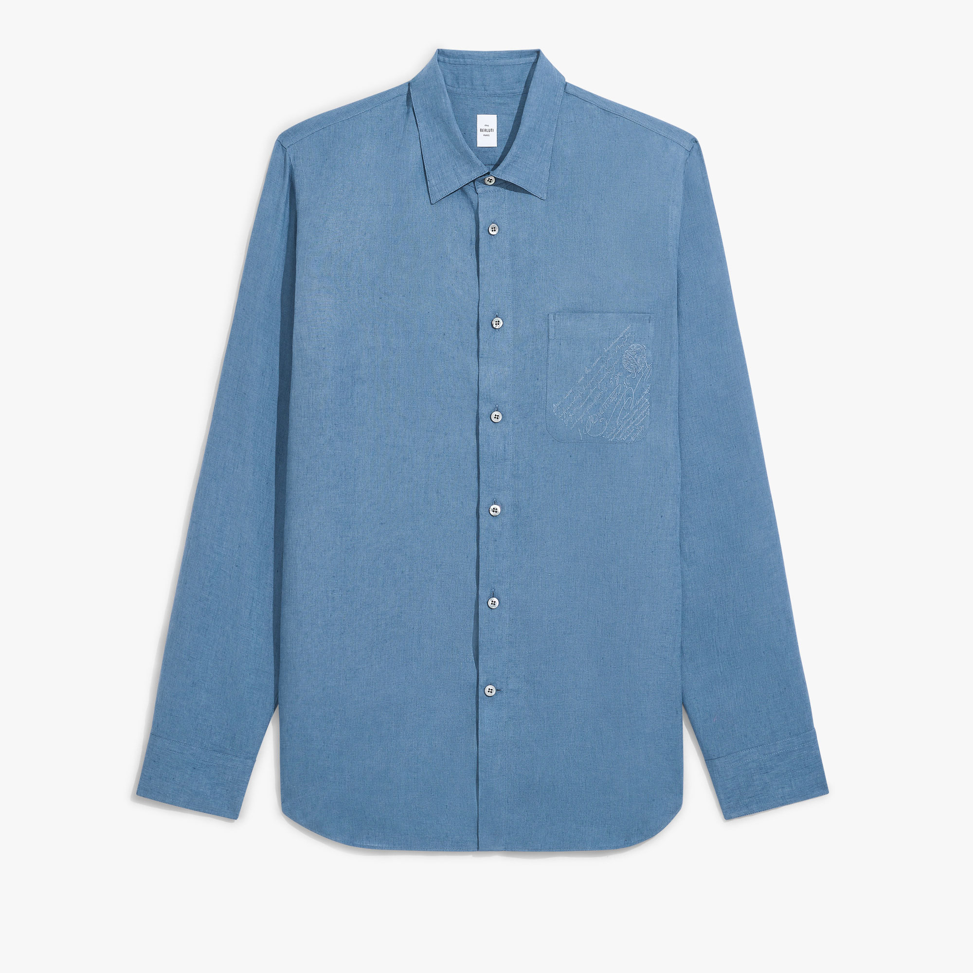 Linen Relaxed Scritto Pocket Shirt, CHAMBRAY BLUE, hi-res