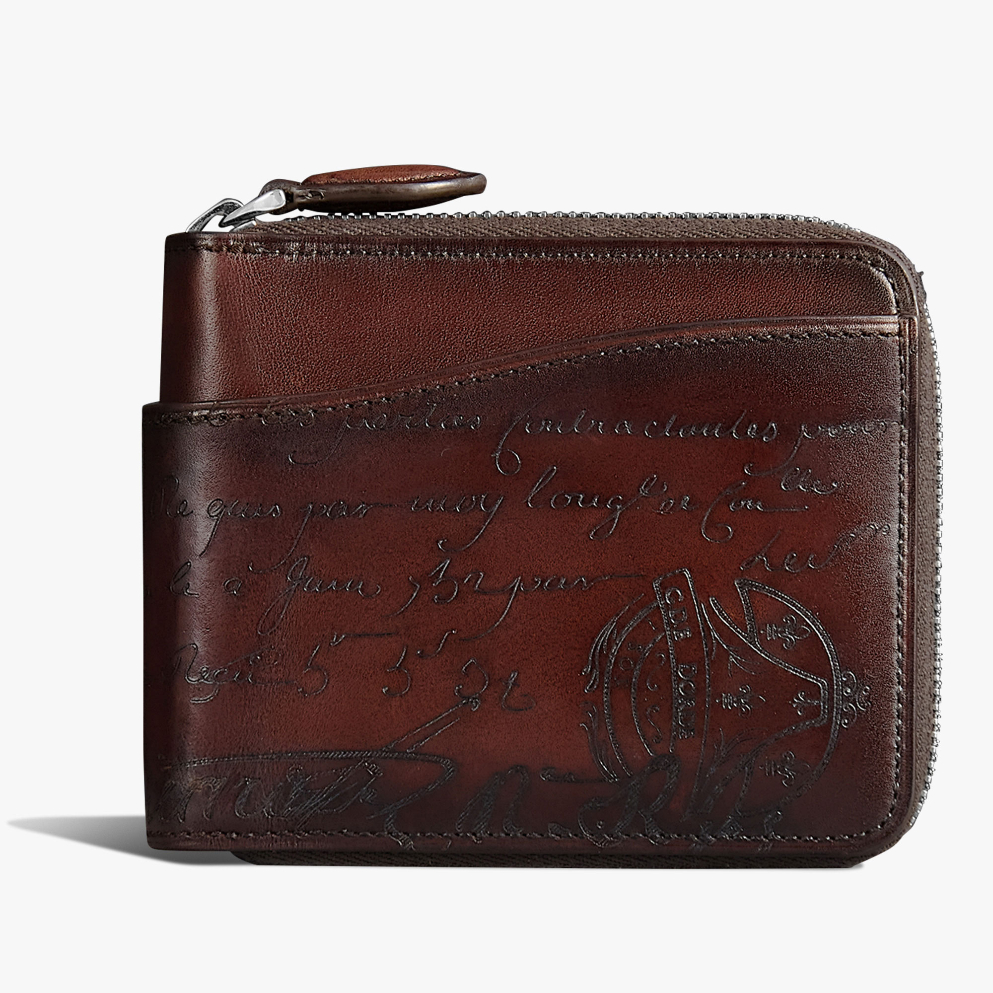 Itauba Square Gradiant Scritto Leather Compact Wallet, LEGNO BRUCIATO, hi-res