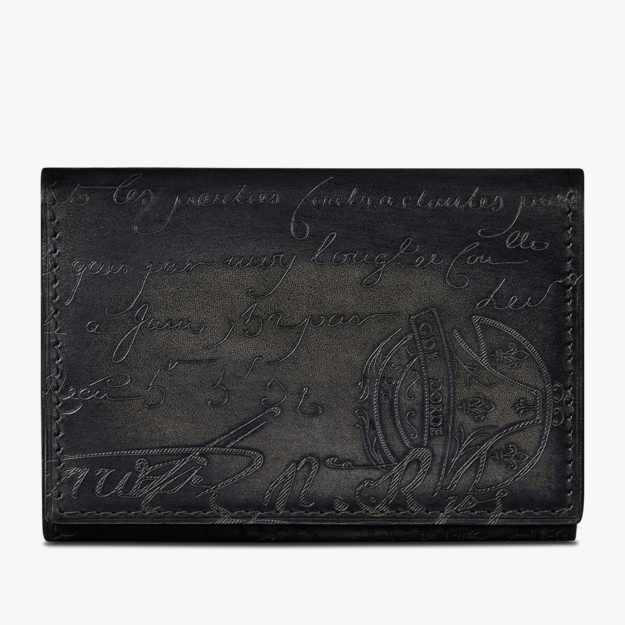 Imbuia Scritto Leather Card Holder, NERO GRIGIO, hi-res