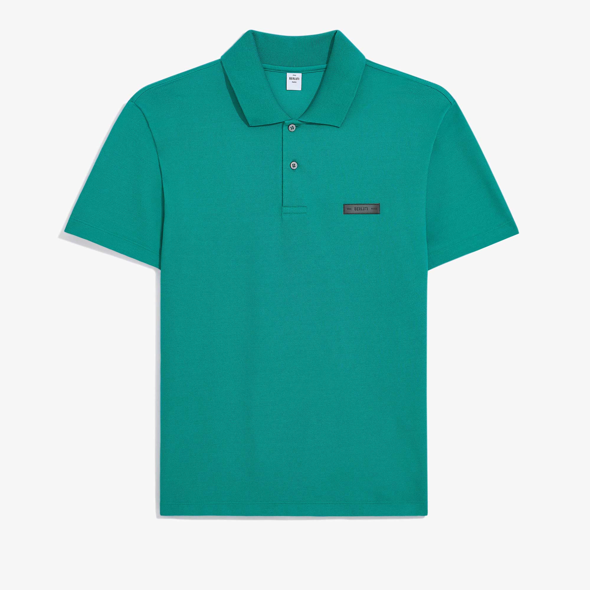 Leather Tab Polo, DEEP TEAL GREEN, hi-res