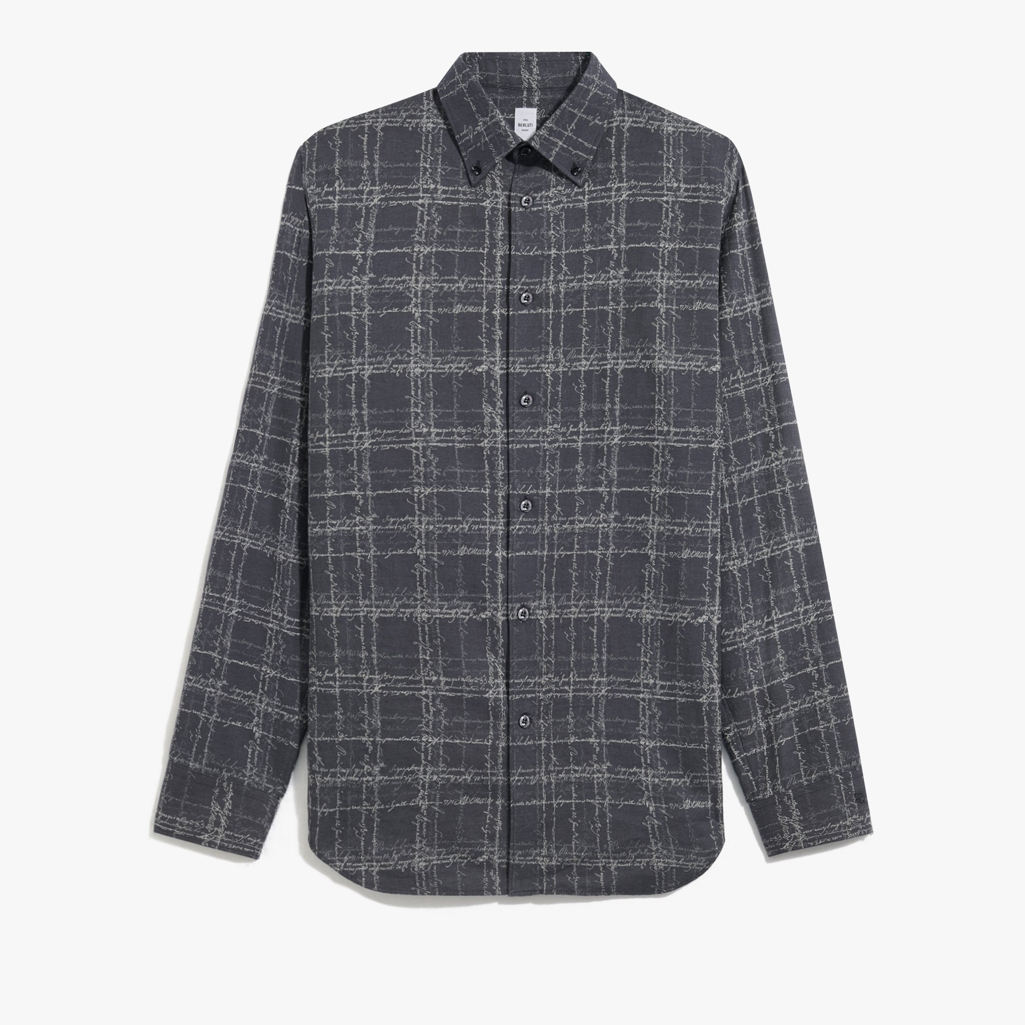 Cotton Scritto Alessandro Buttondown Shirt, INDIGO SCRITTO CHECK, hi-res