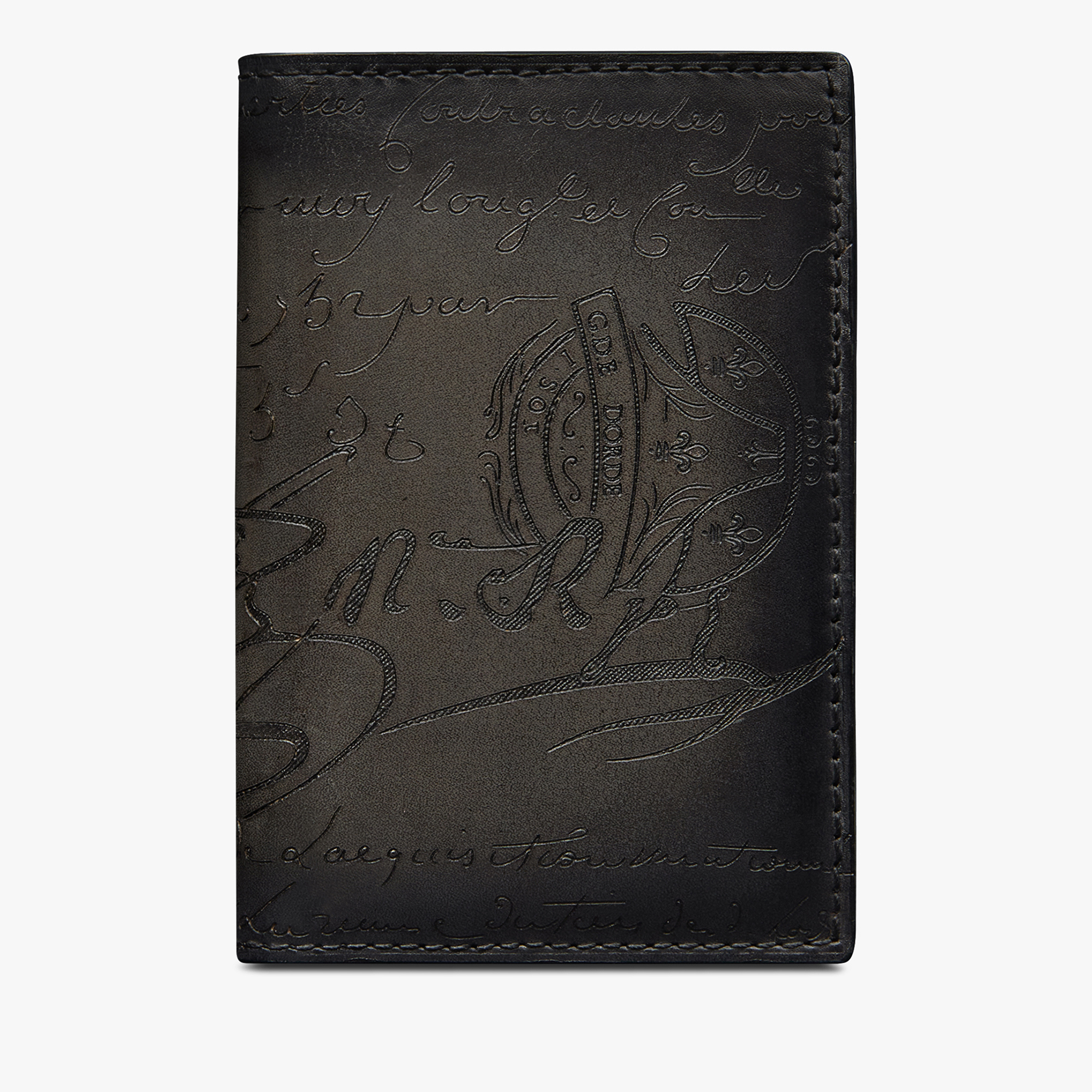 Jagua Scritto Leather Card Holder, NERO GRIGIO, hi-res