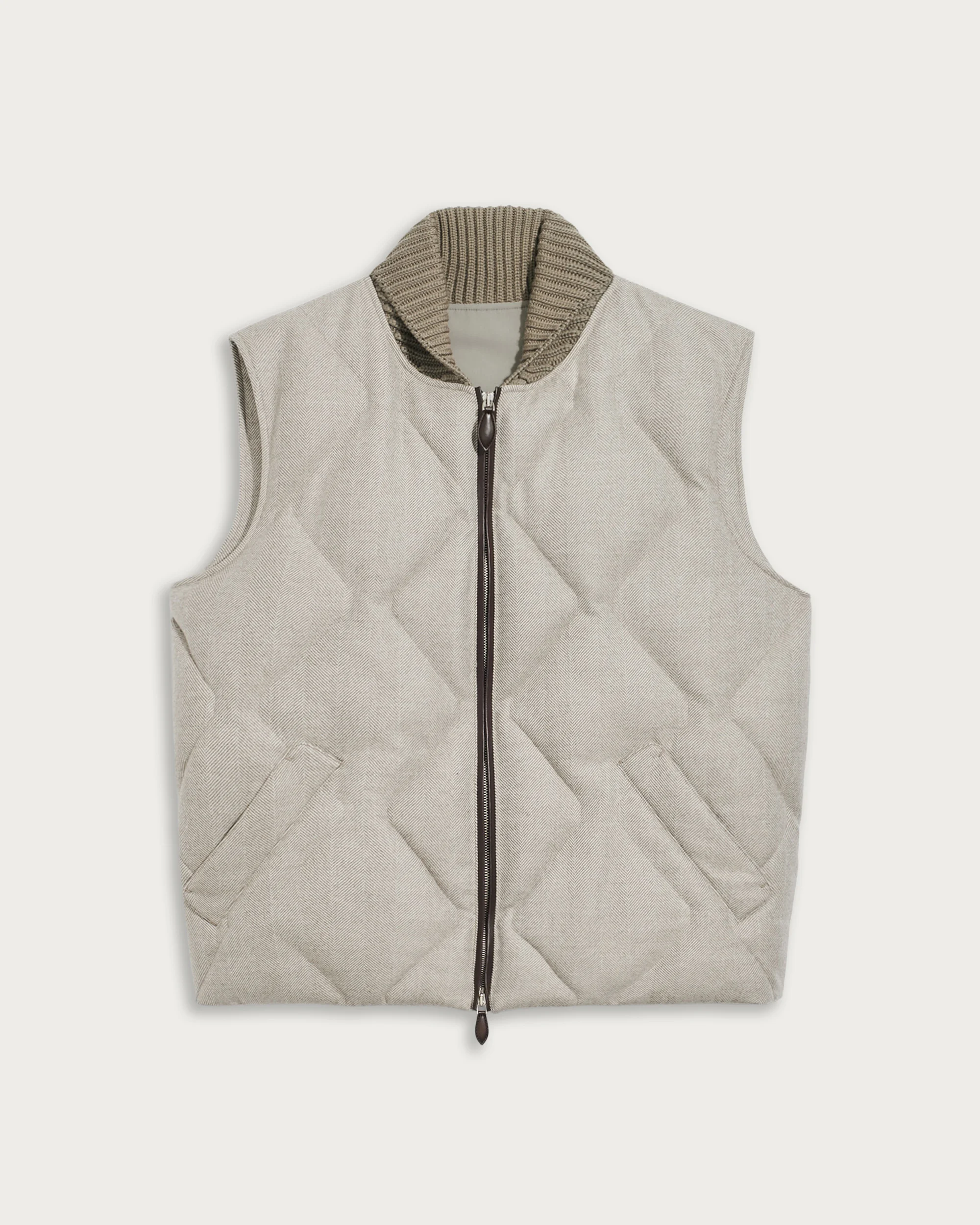 Quilted Down Gilet with Leather Details