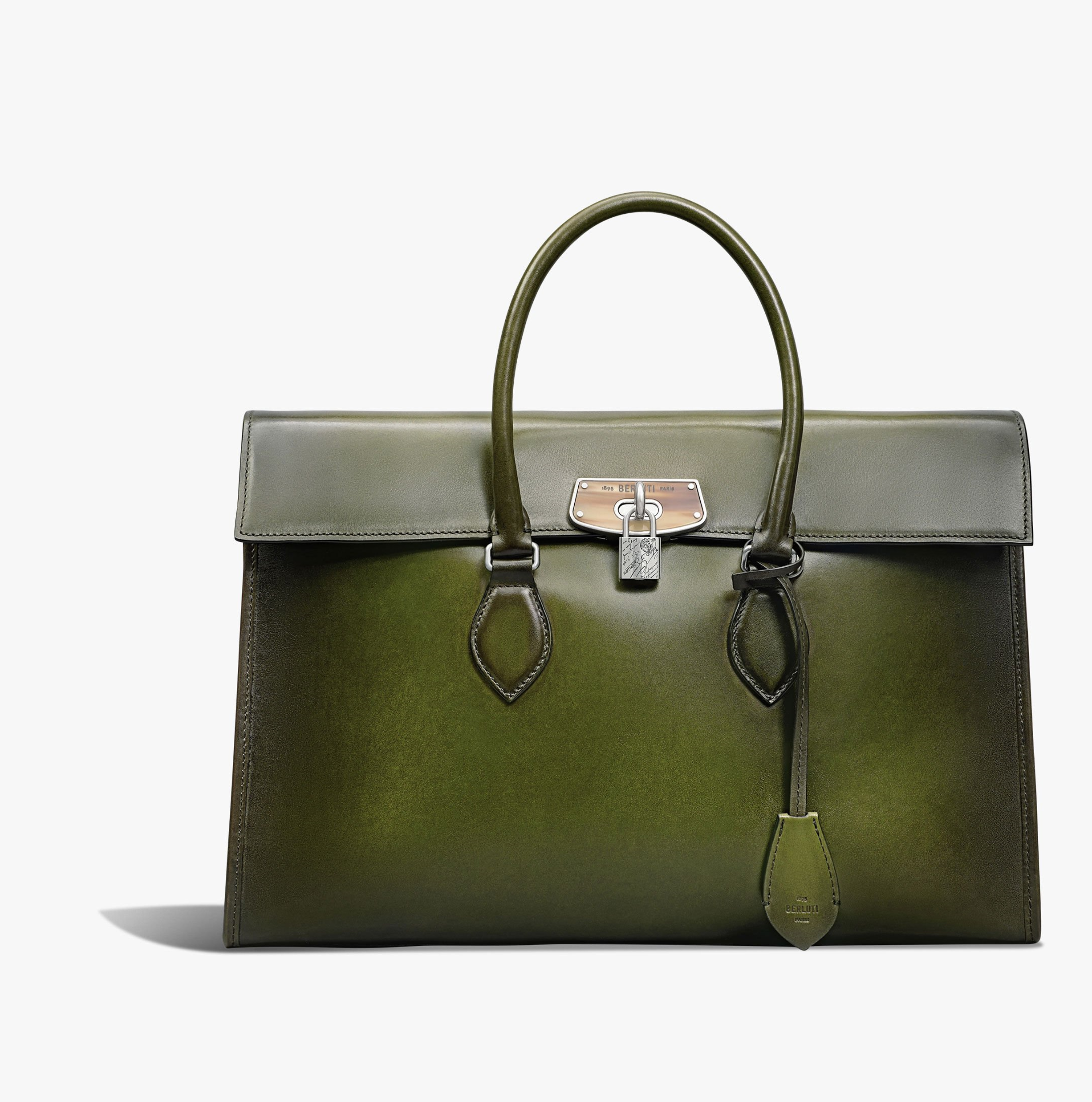 E'mio Horn and Leather Briefcase, NERO CAVIAR, hi-res