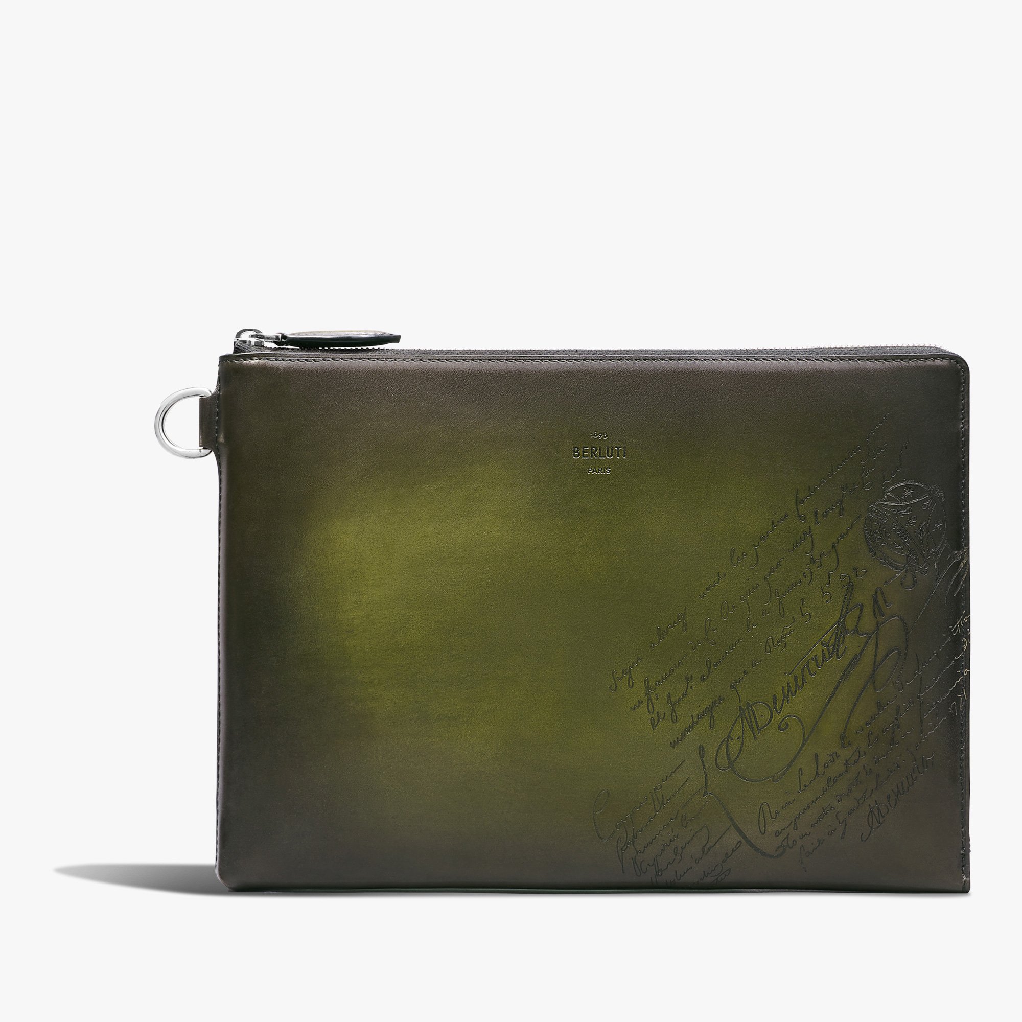 Nino GM Scritto Leather Clutch, NERO CAVIAR, hi-res