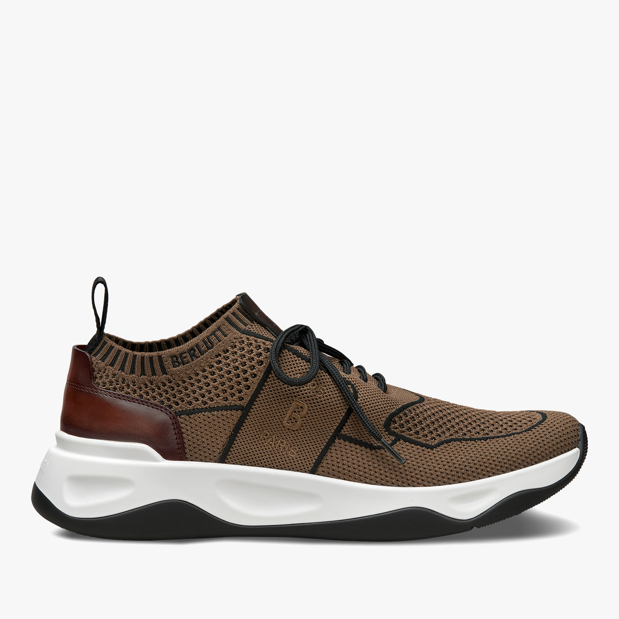 Shadow Knit And Leather Sneaker, KAKI, hi-res