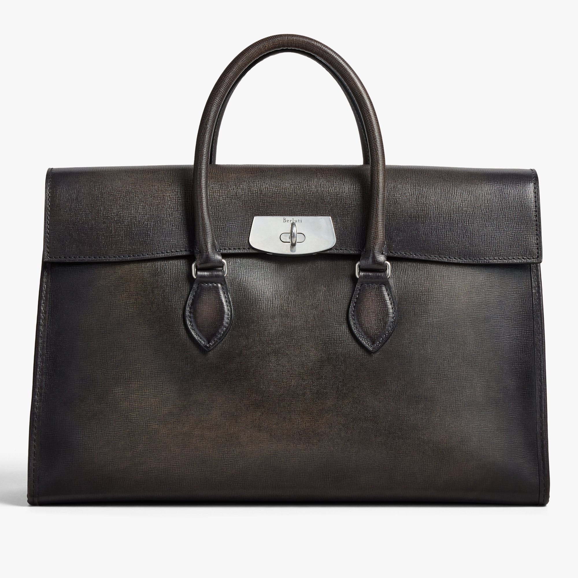 E'Mio Briefcase In Leather, GREY FLANEL, hi-res