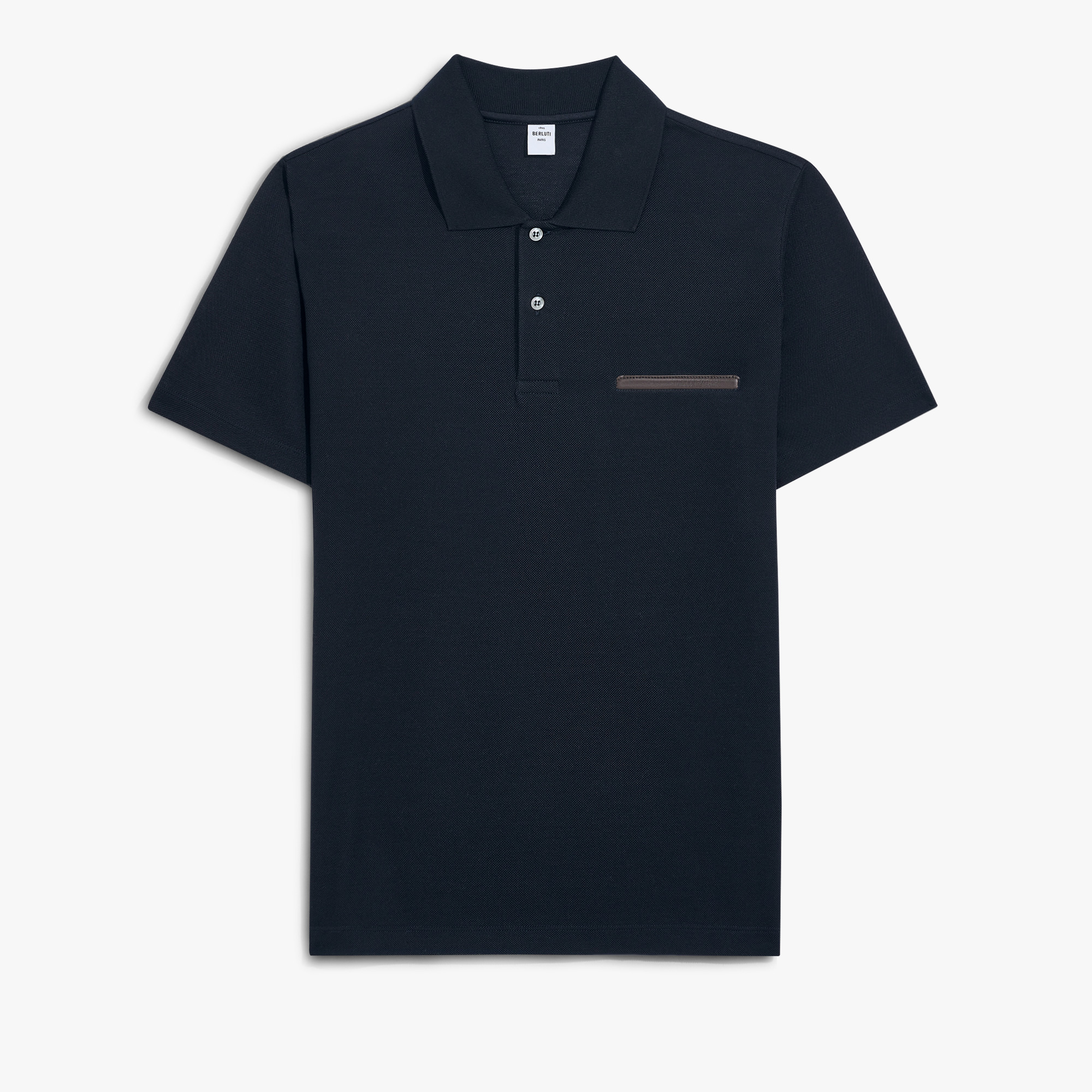 Leather Tab Pocket Polo, MARINE, hi-res
