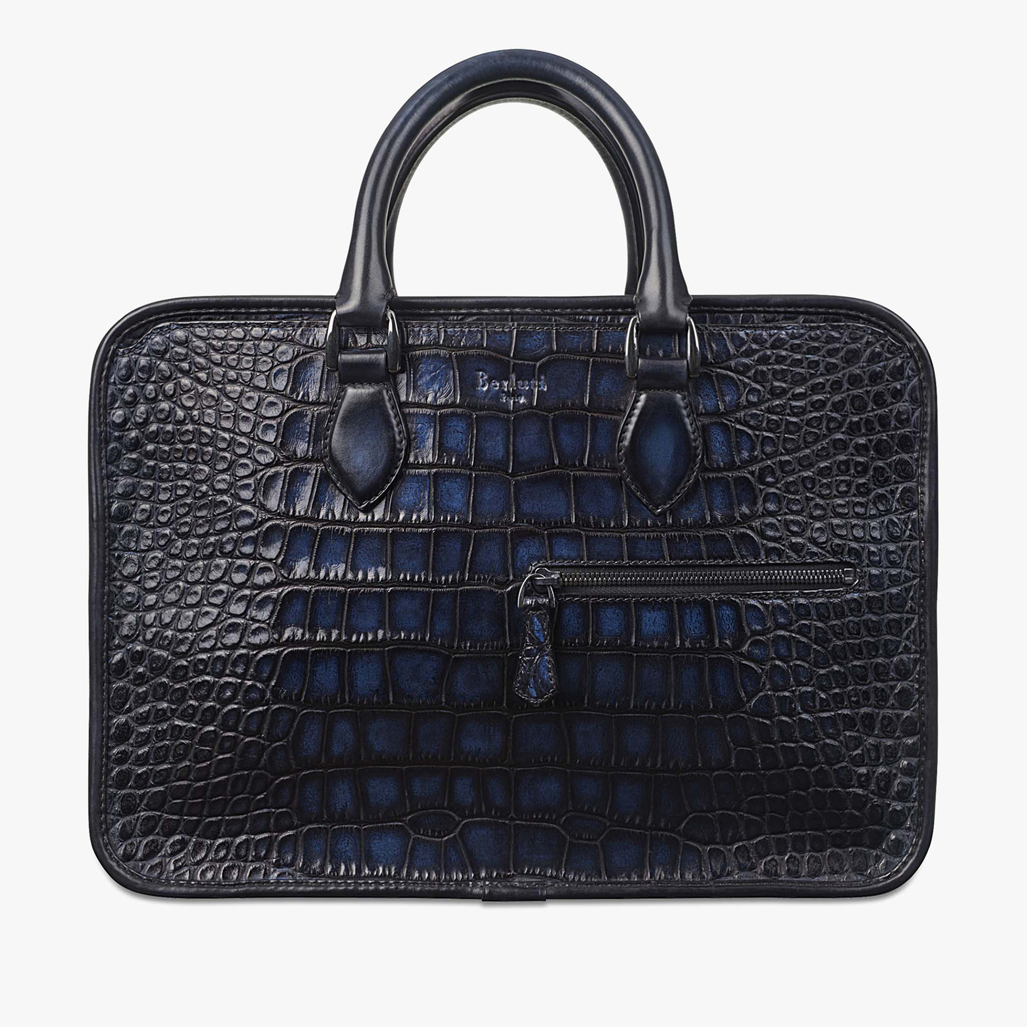 Un Jour Mini Alligator Leather Briefcase, NERO BLU, hi-res