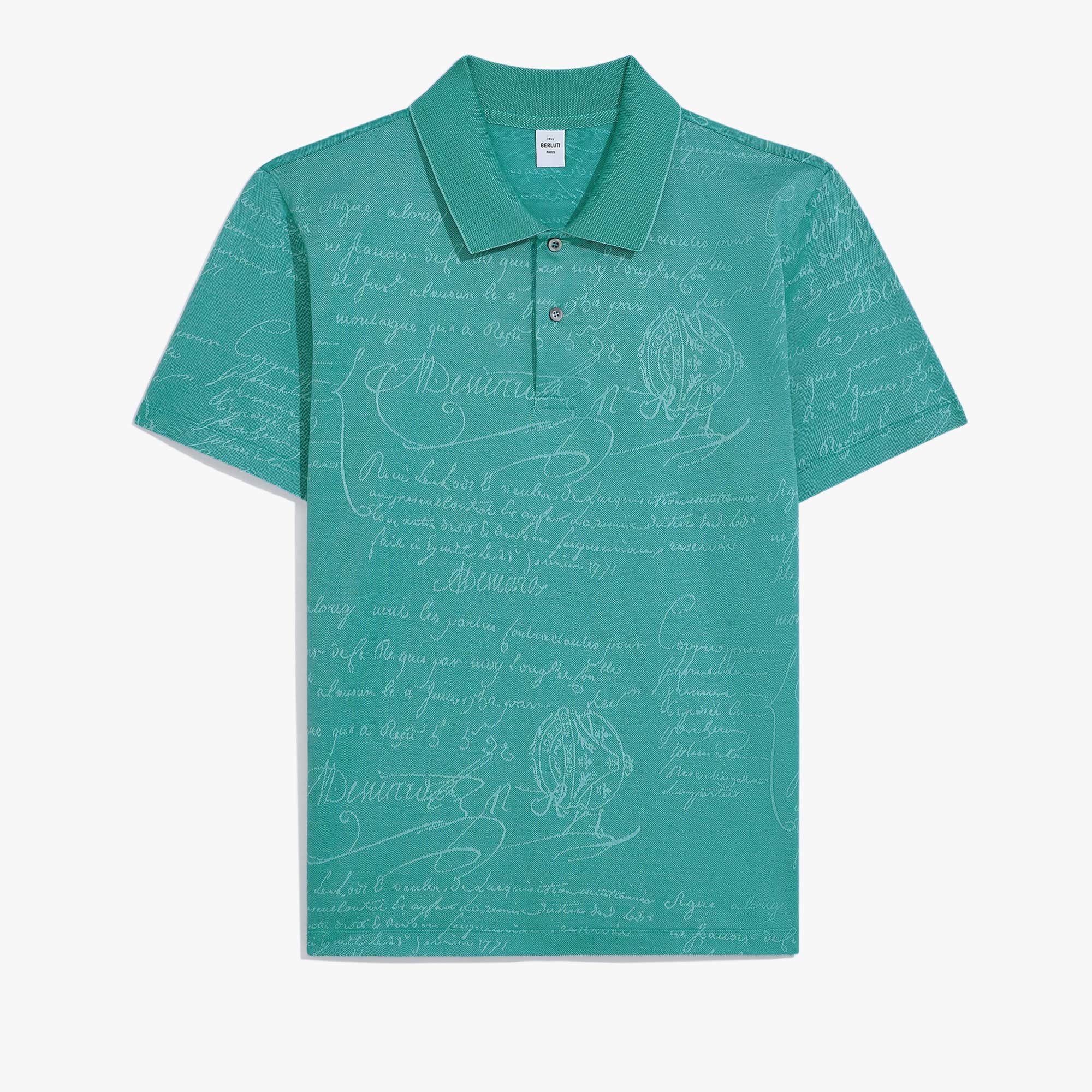 SCritto图纹珠地布Polo衫, LIGHT TEAL GREEN, hi-res