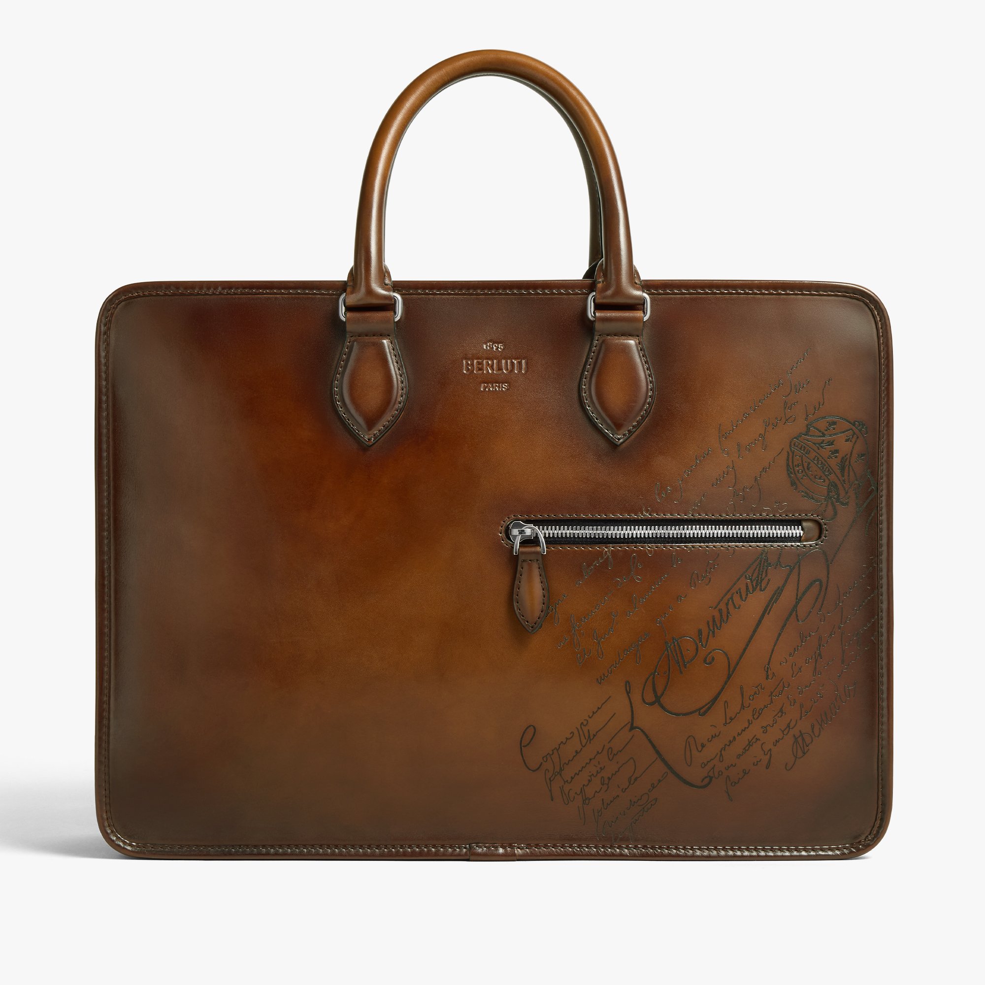 Cartable Deux Jours En Cuir Scritto, CACAO INTENSO, hi-res