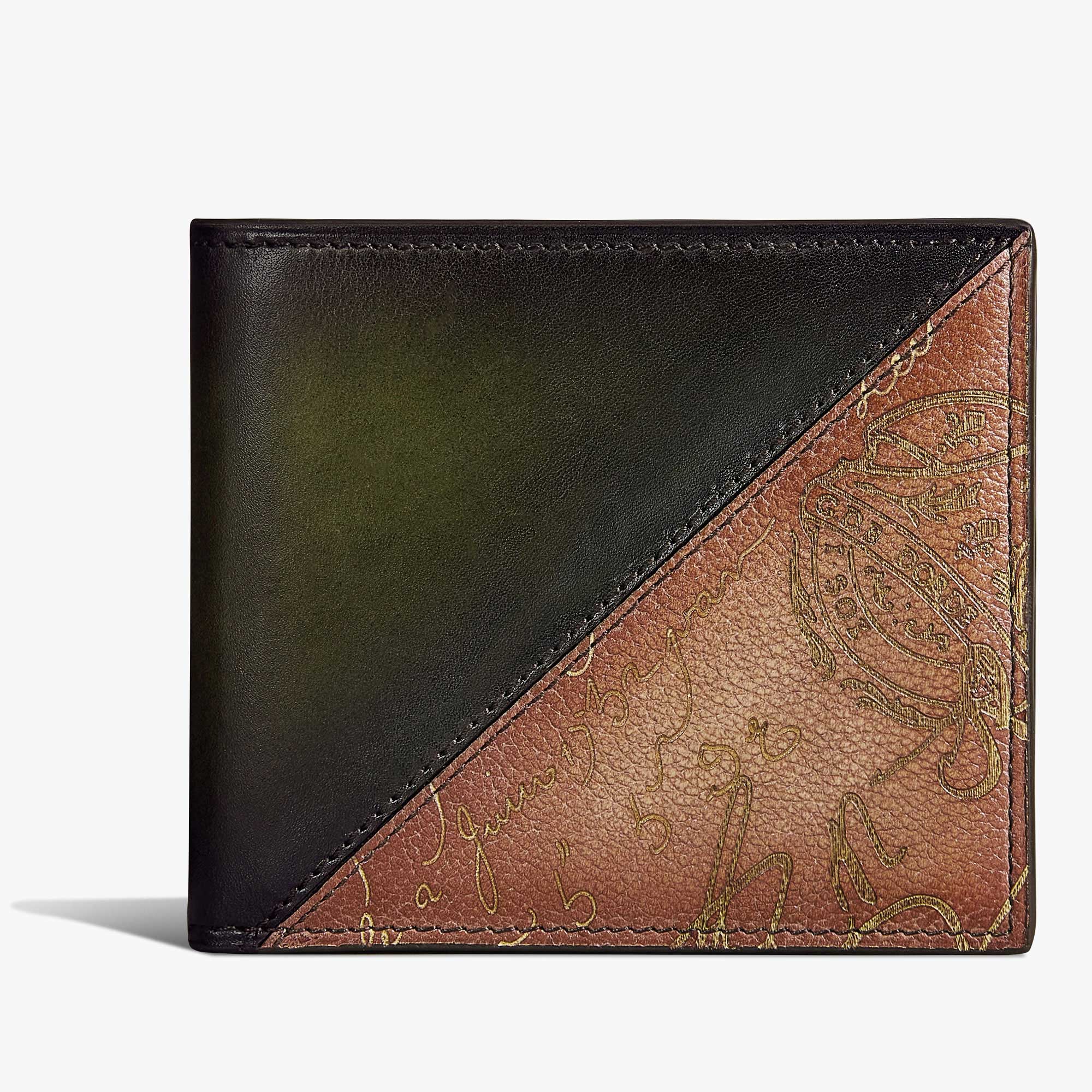 Makore Scritto Leather Compact Wallet, NERO CAVIAR + SAVANA, hi-res