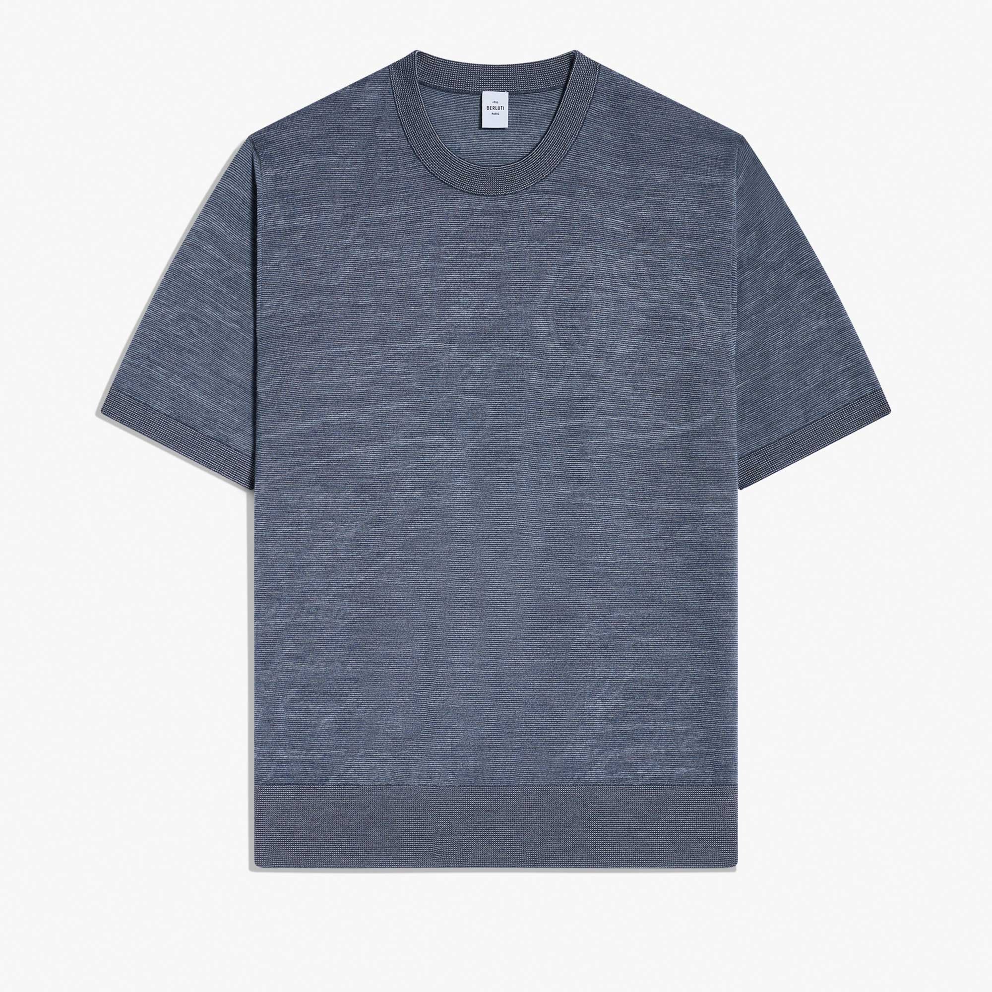 Light Scritto Wool Short Sleeves Crewneck, DUSTY BLUE, hi-res