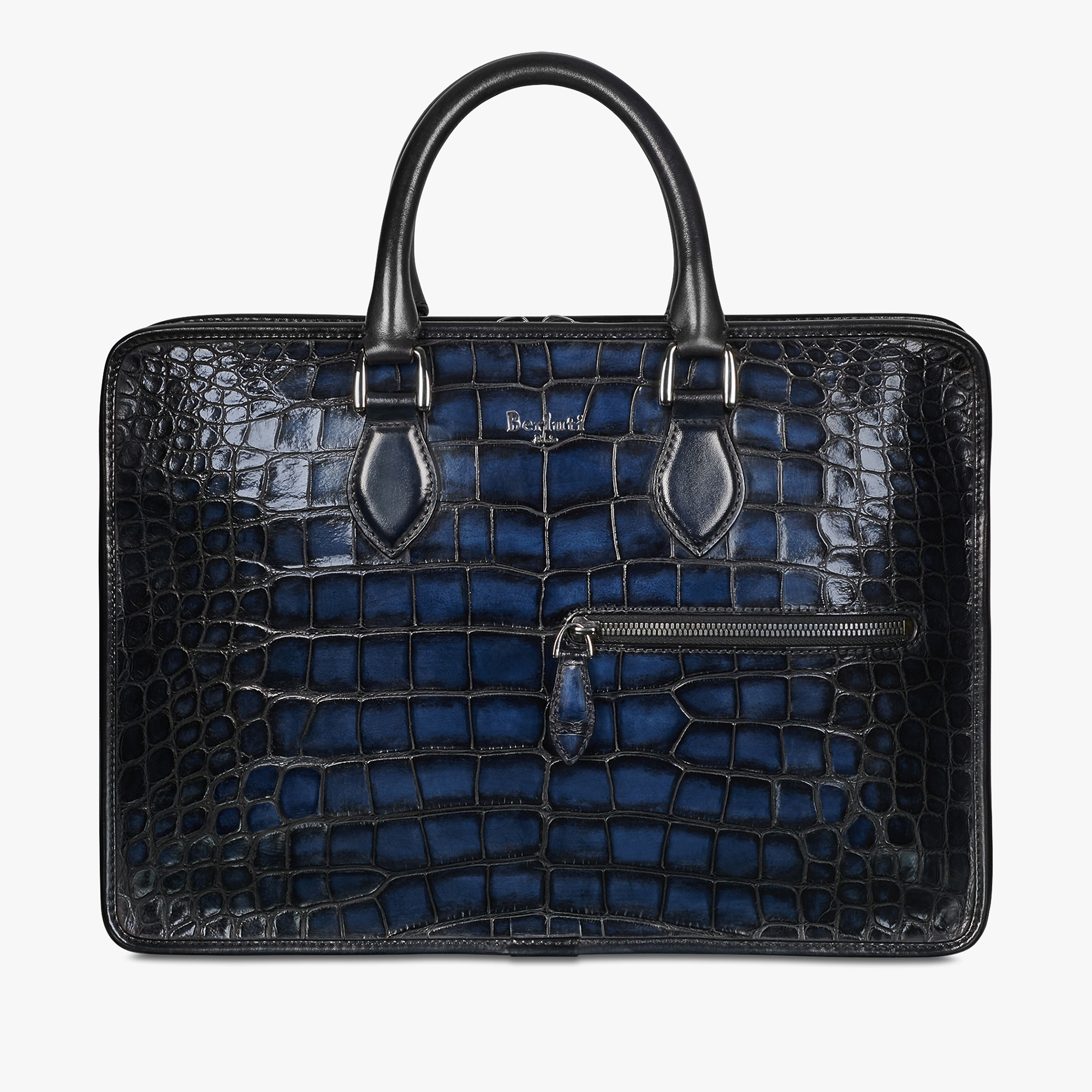 Un Jour Mini Alligator Leather Briefcase, NERO BLU, hi-res