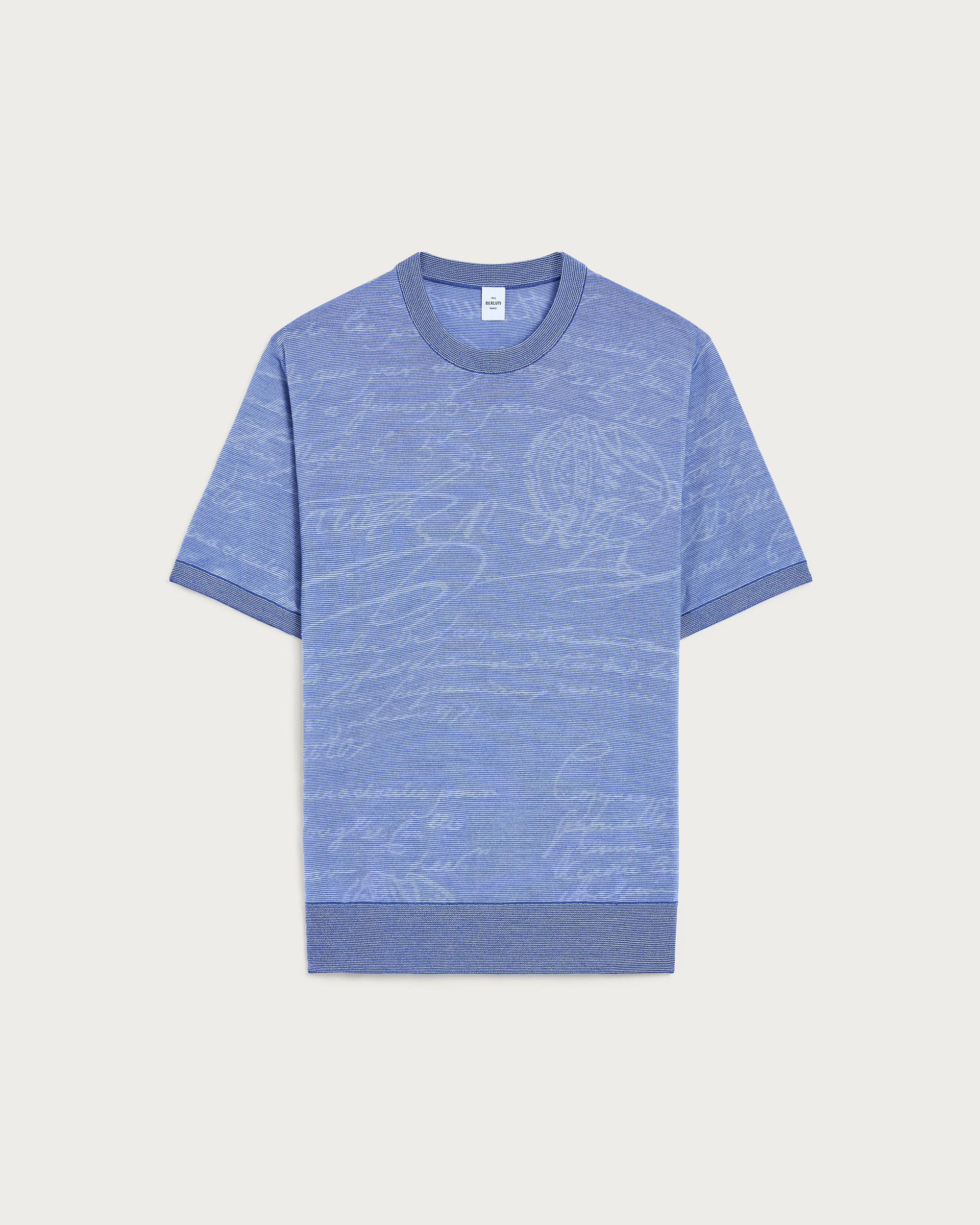 Light Scritto Pattern Short-Sleeves Crewneck