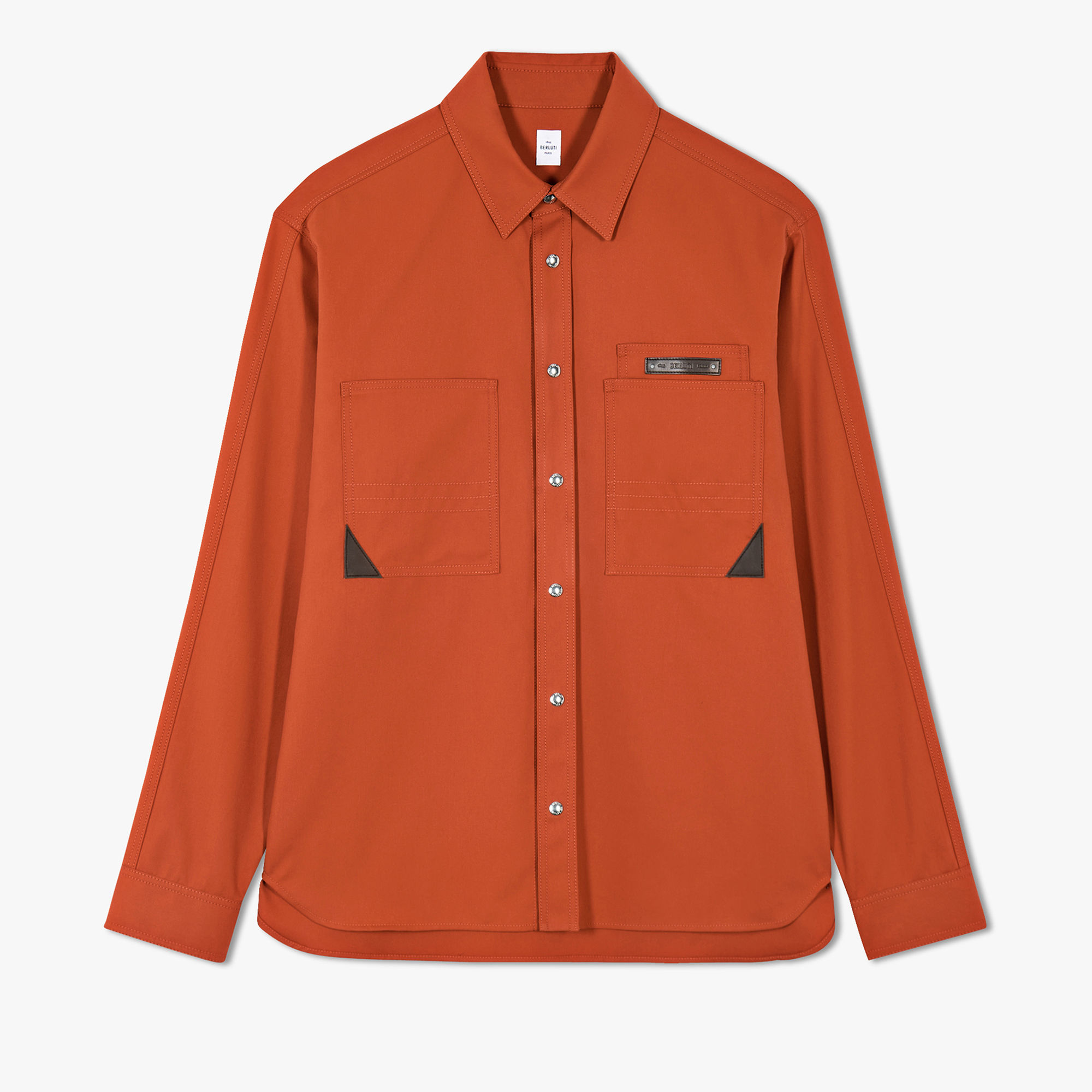 Cotton Overshirt With Leather Details, ORANGE RUST, hi-res