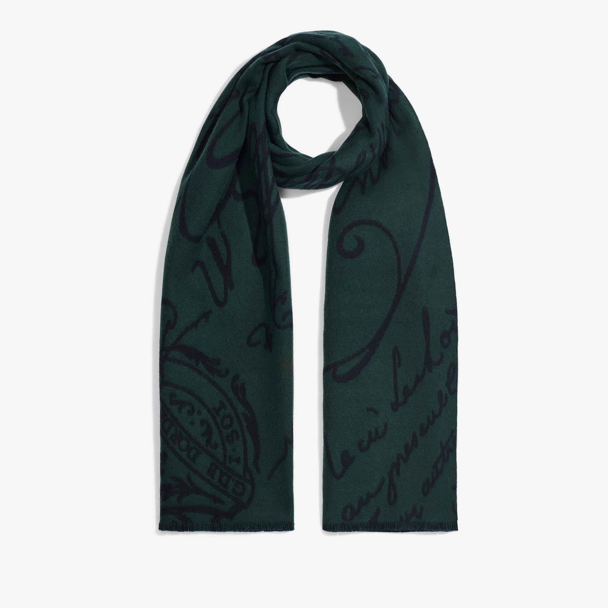 Wool Scritto Scarf, DEEP GREEN, hi-res