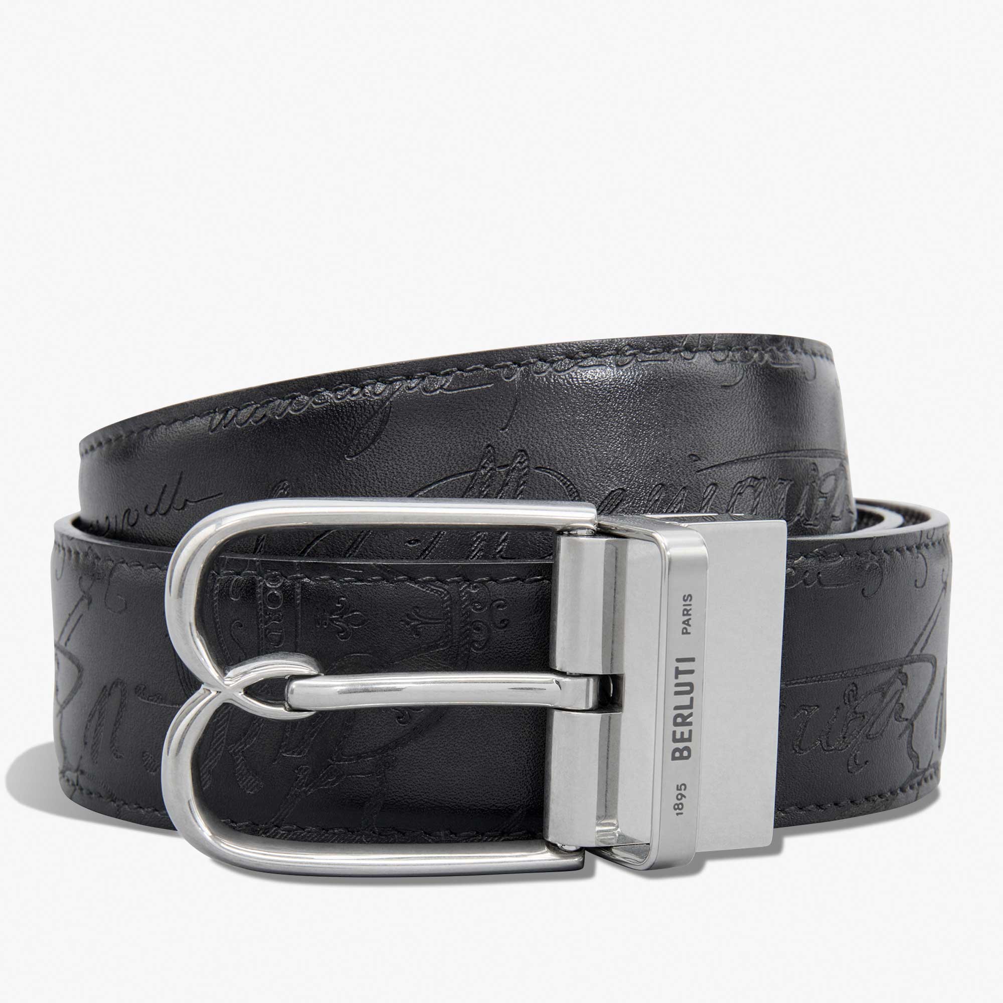 Ceinture Réversible B Volute 35 Mm En Cuir Scritto, BRICK + NERO GRIGIO, hi-res