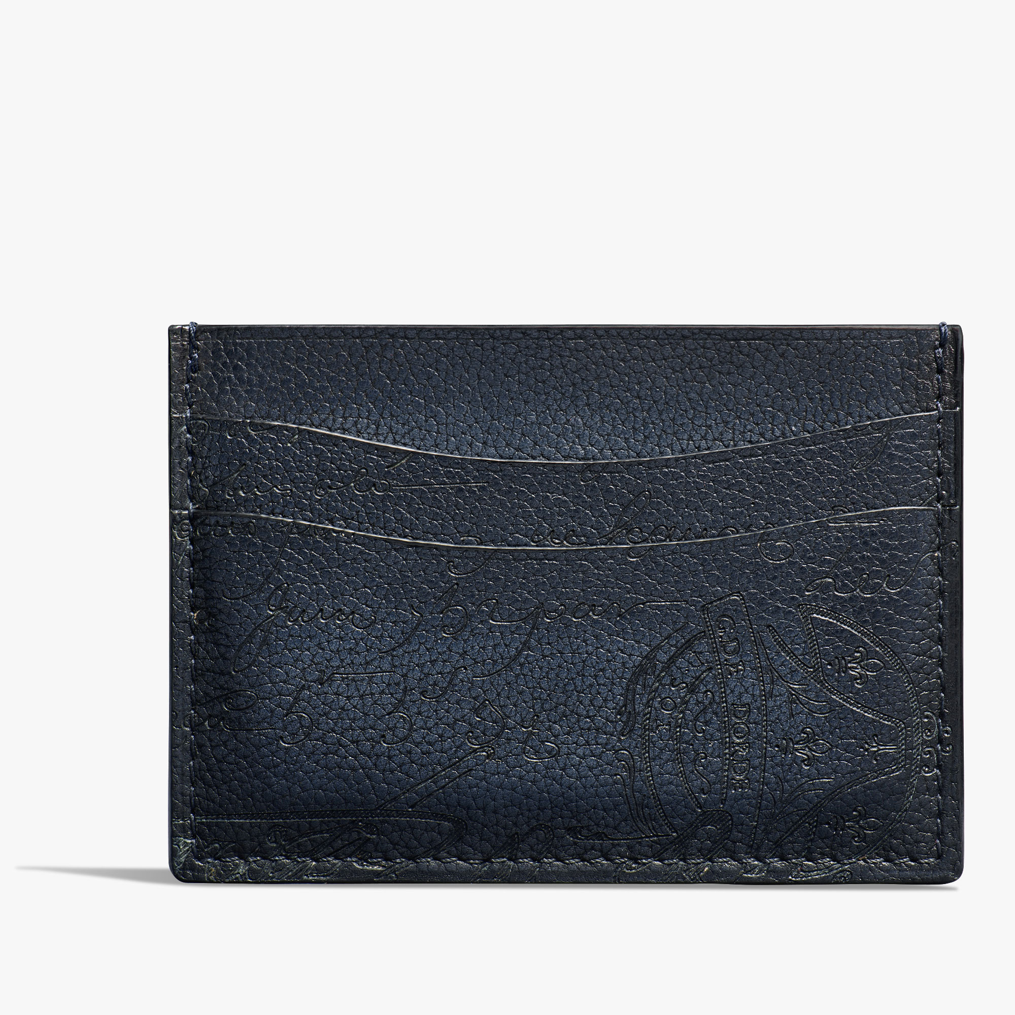 Bambou Scritto Leather Card Holder, INDIGO DENIM, hi-res