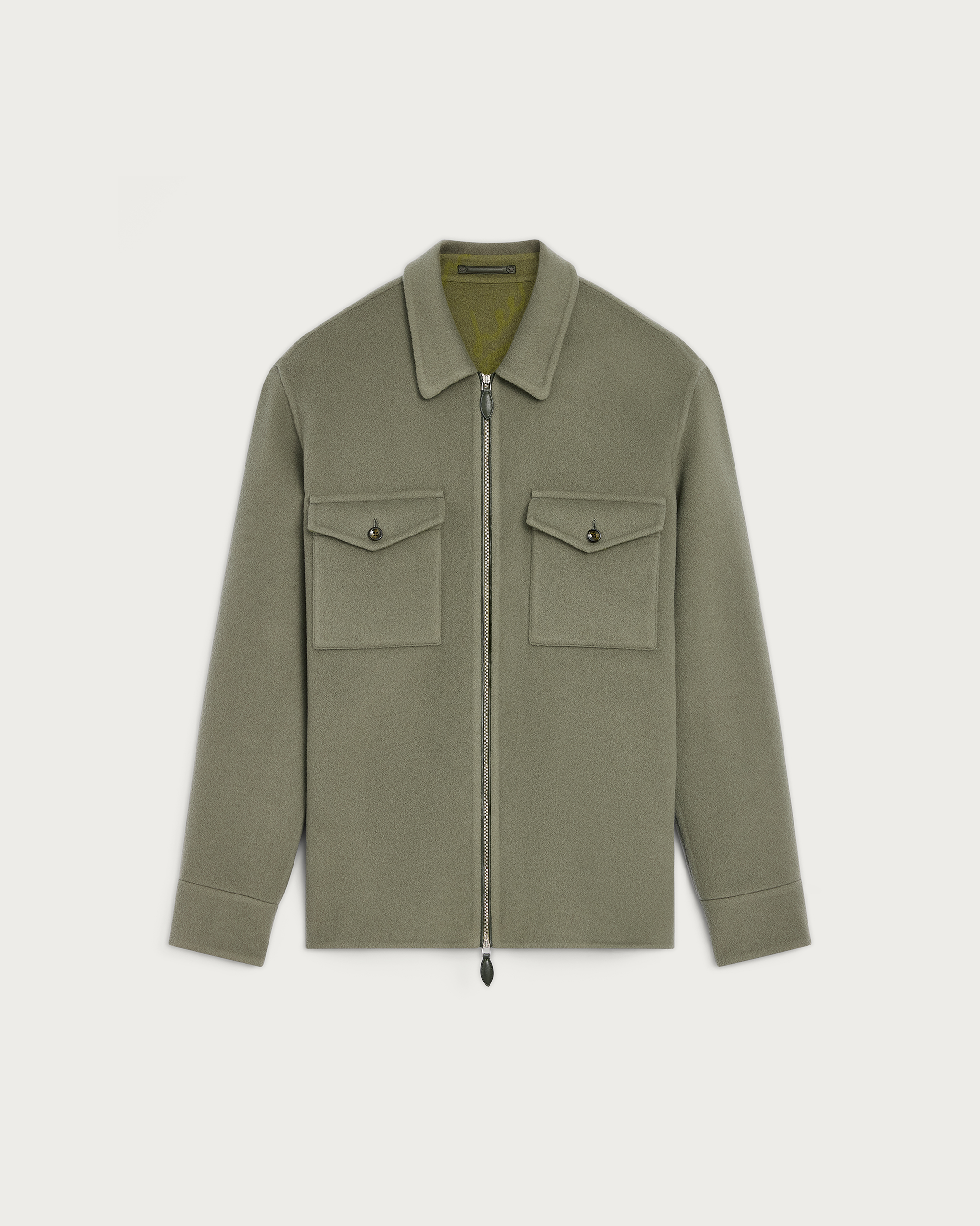 Double Face Zipped Overshirt with Leather Detail