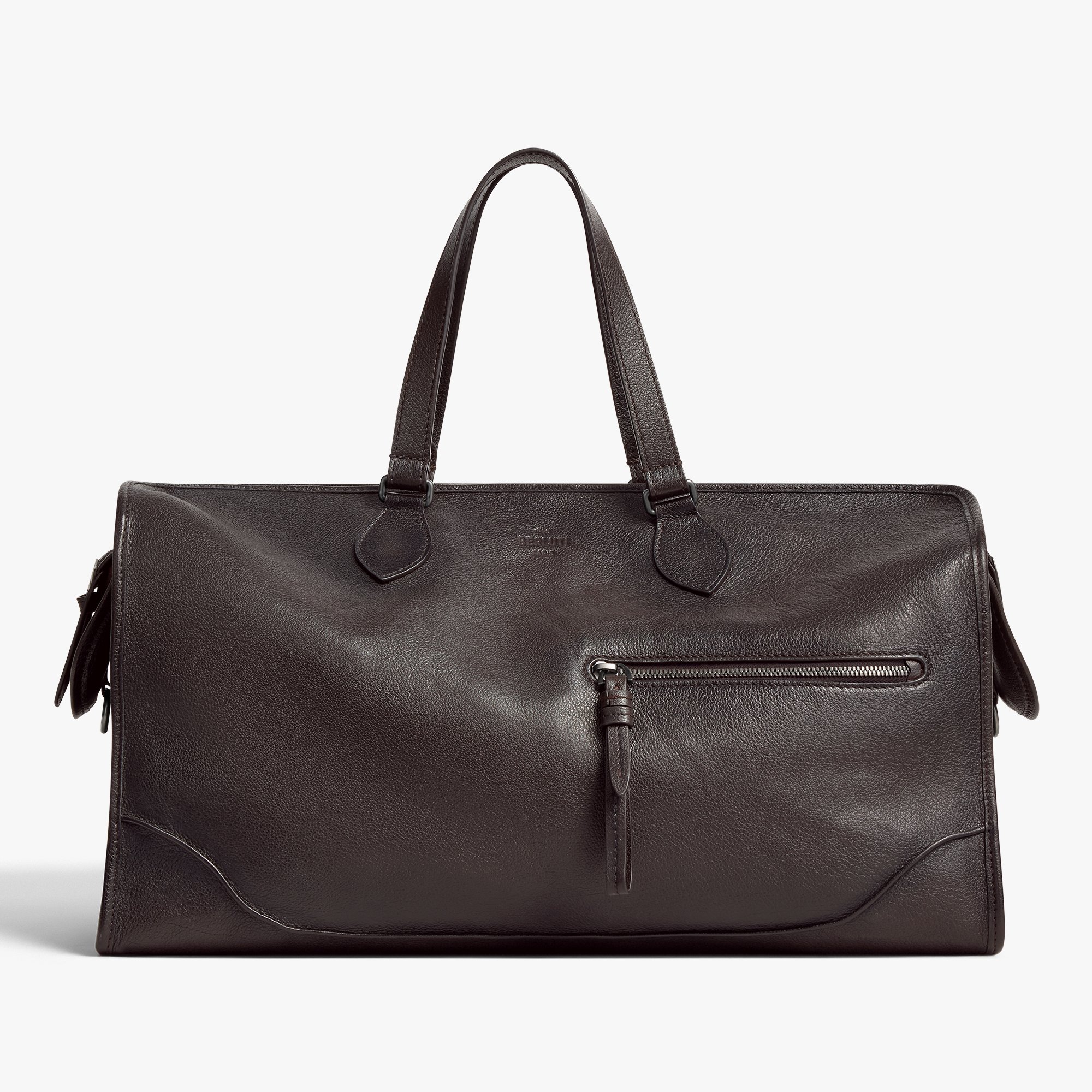 Overnight Travel Bag In Leather, DARK BROWN, hi-res