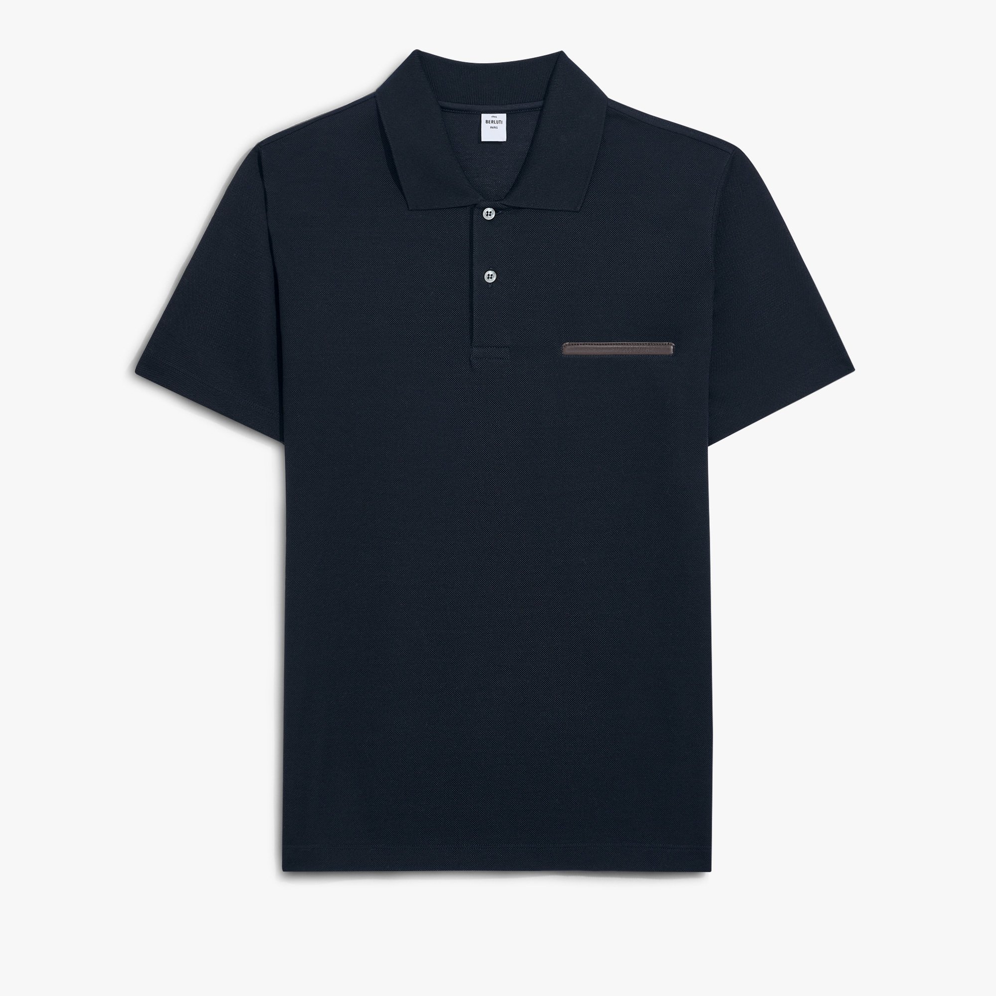 Leather Tab Pocket Polo, MARINE, hi-res