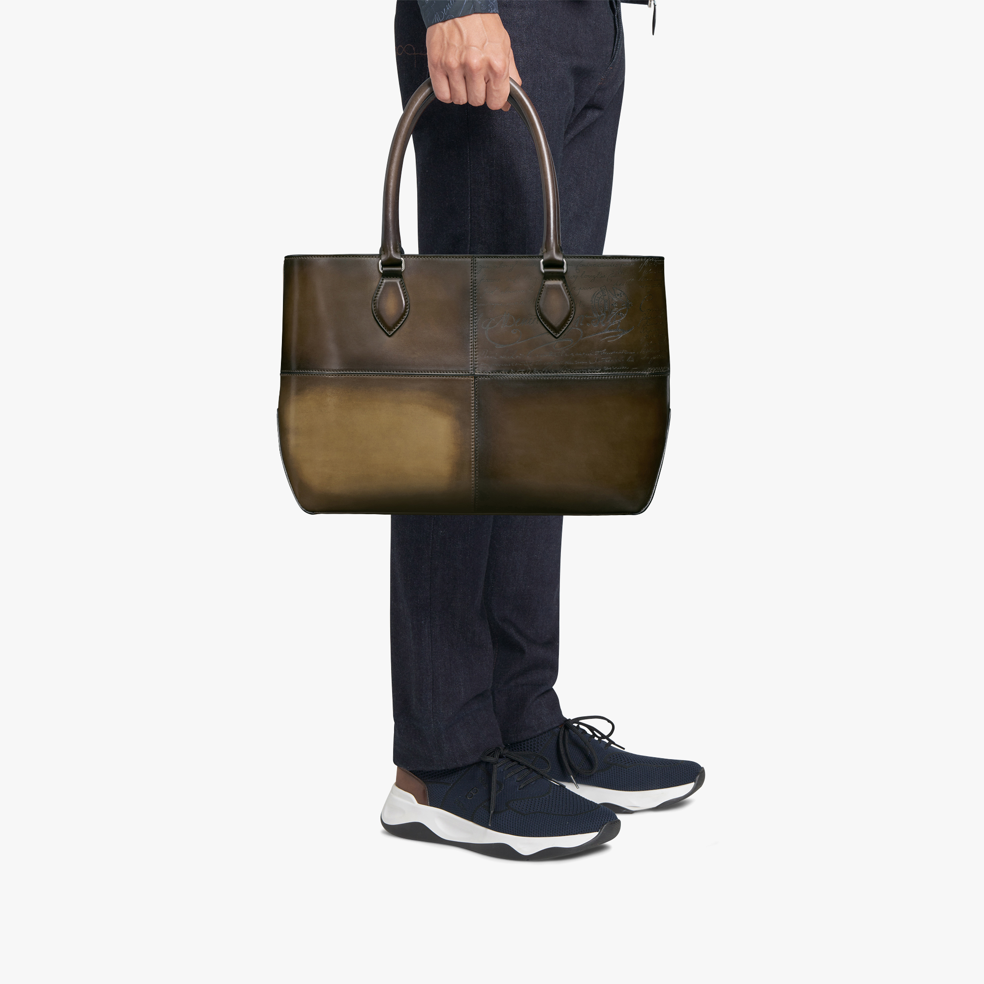 新品同 銀座限定 ベルルッティ Berluti トゥジュール ミニスクリット デニム トートバッグ メンズ カリグラフィー トゥージュール 736 B622