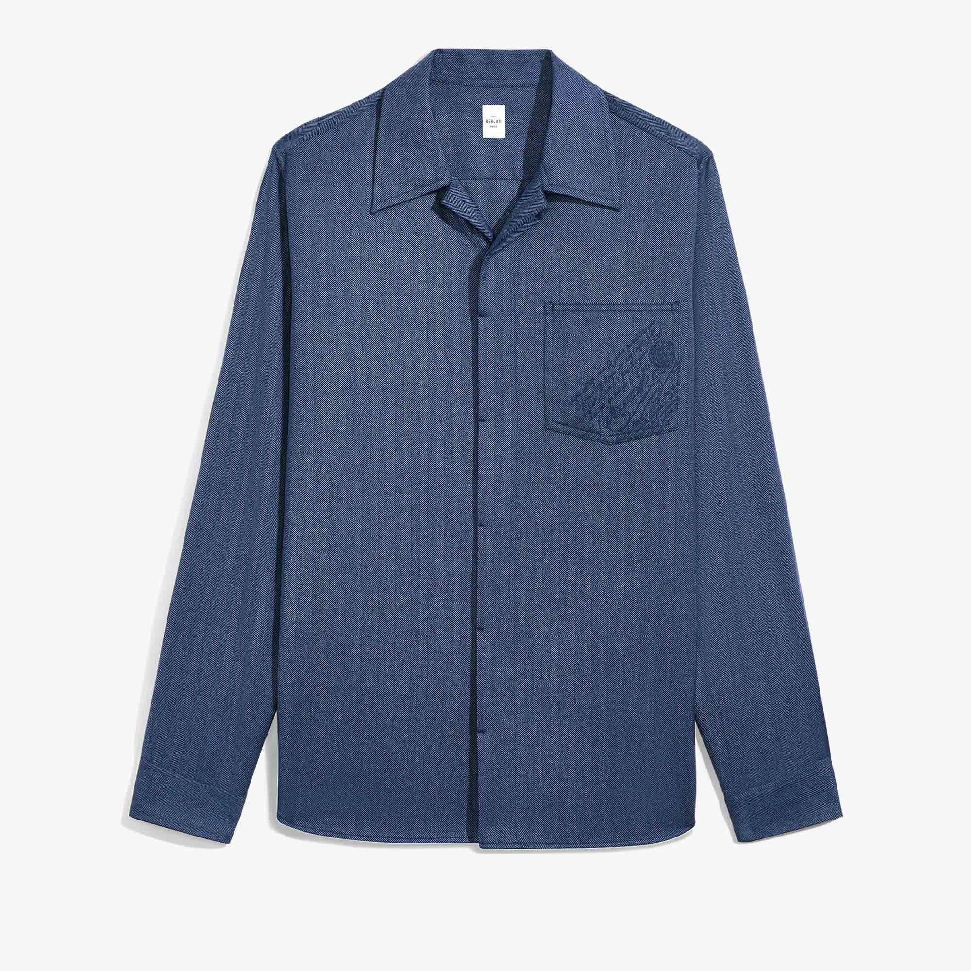 Herringbone Shirt With Scritto Pocket, NIMES'S BLUE, hi-res