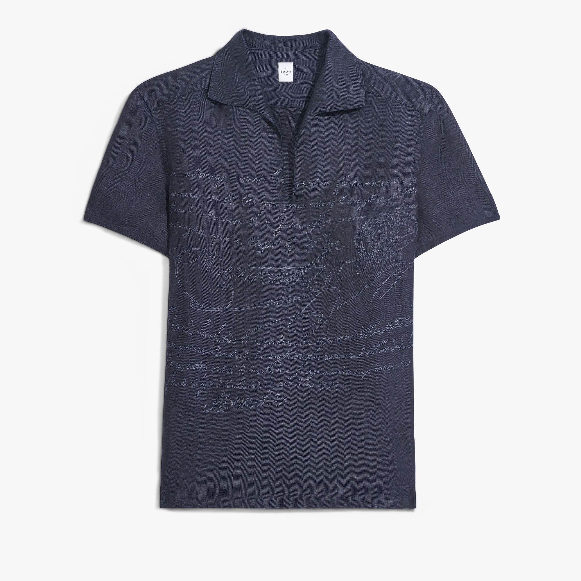 Linen Scritto Short Sleeved Vareuse, SHADES OF BLUE  , hi-res