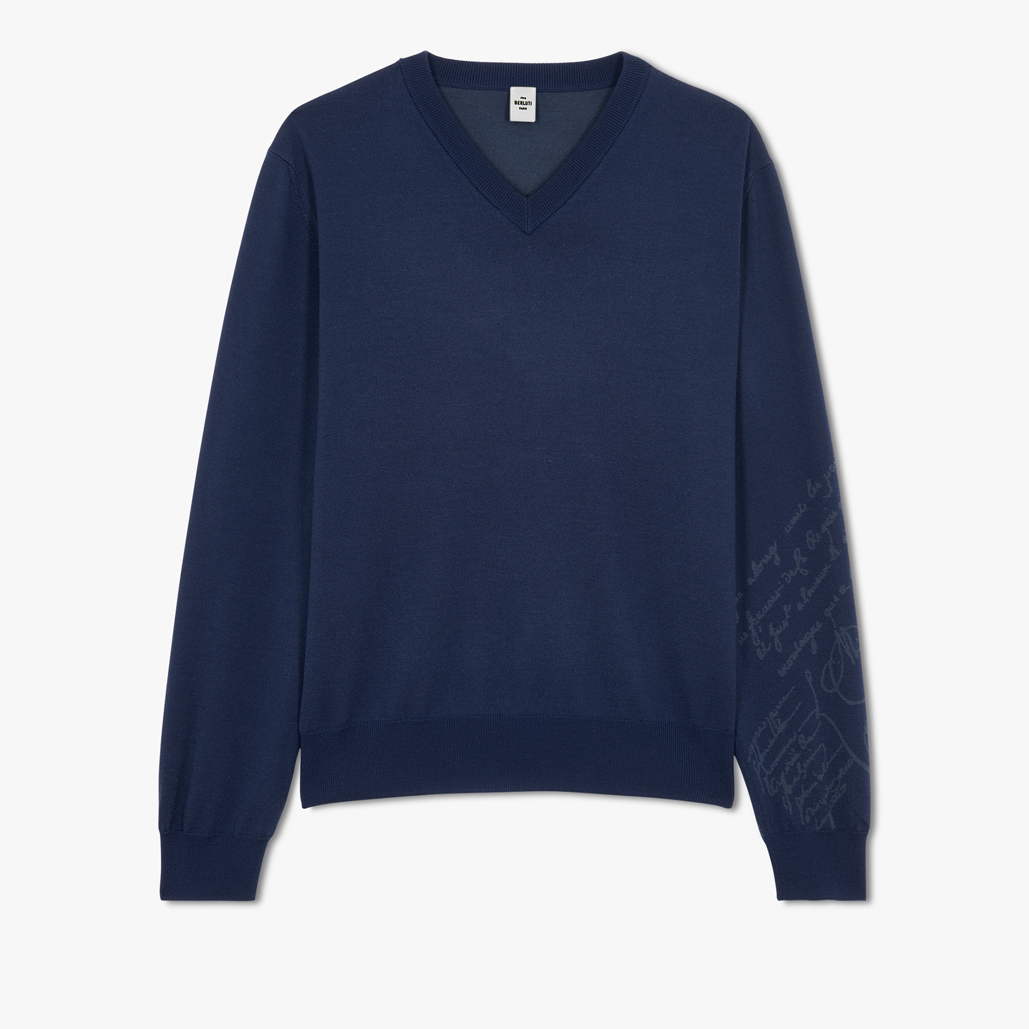 Pull Col V En Laine Avec Scritto, WARM BLUE, hi-res