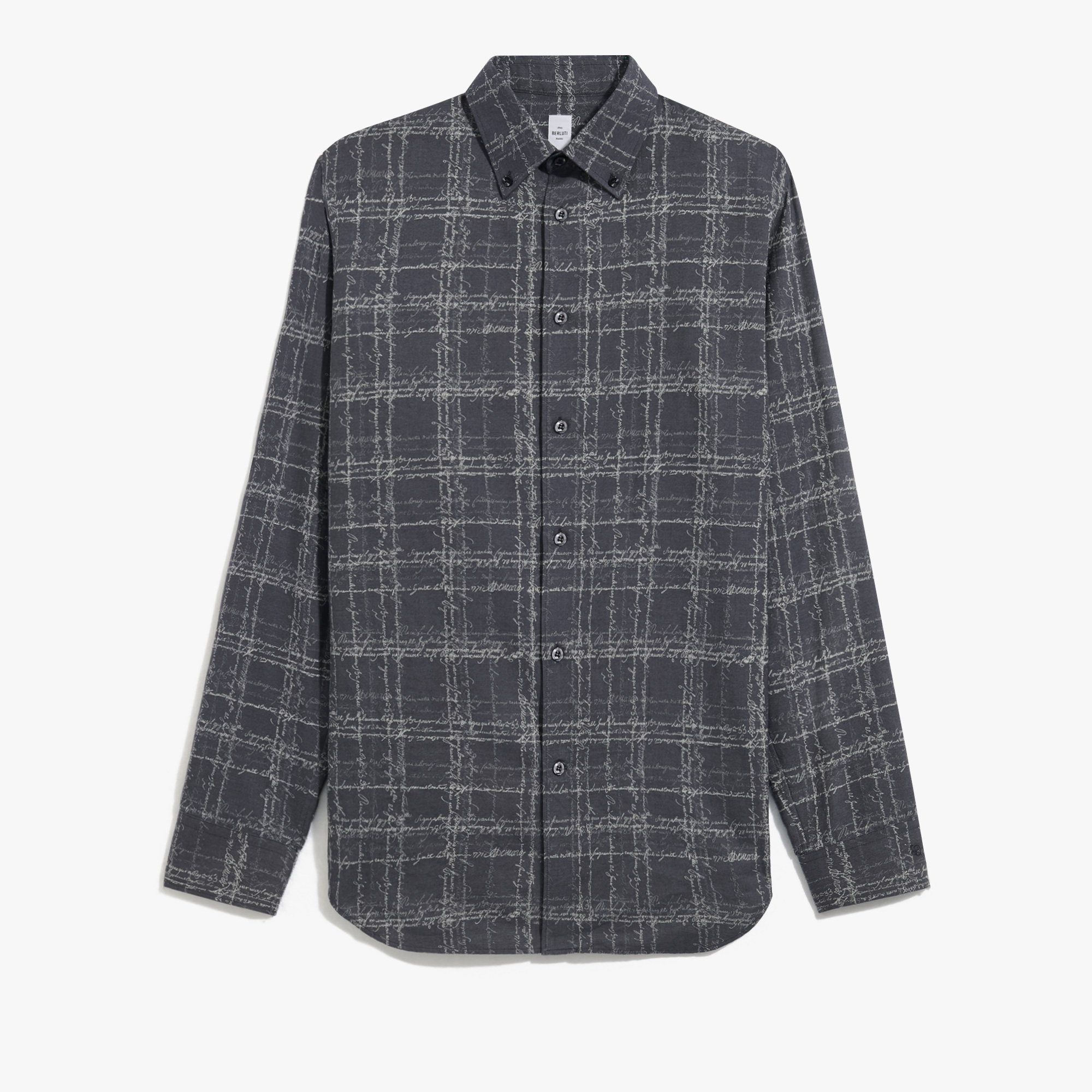 Cotton Scritto Alessandro Buttondown Shirt, INDIGO SCRITTO CHECK, hi-res