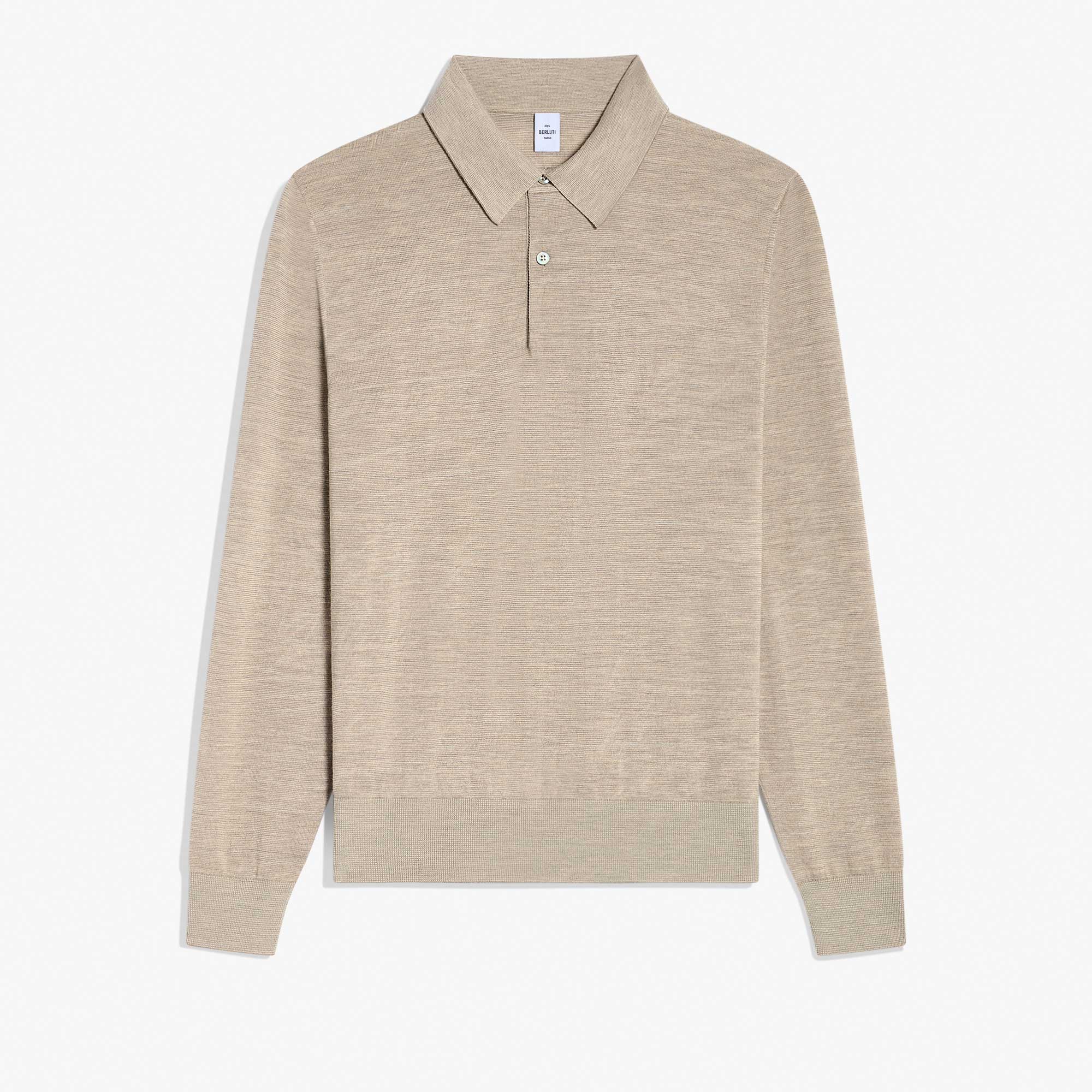 Light Scritto Wool Long Sleeves Polo, PEBBLE BEIGE, hi-res