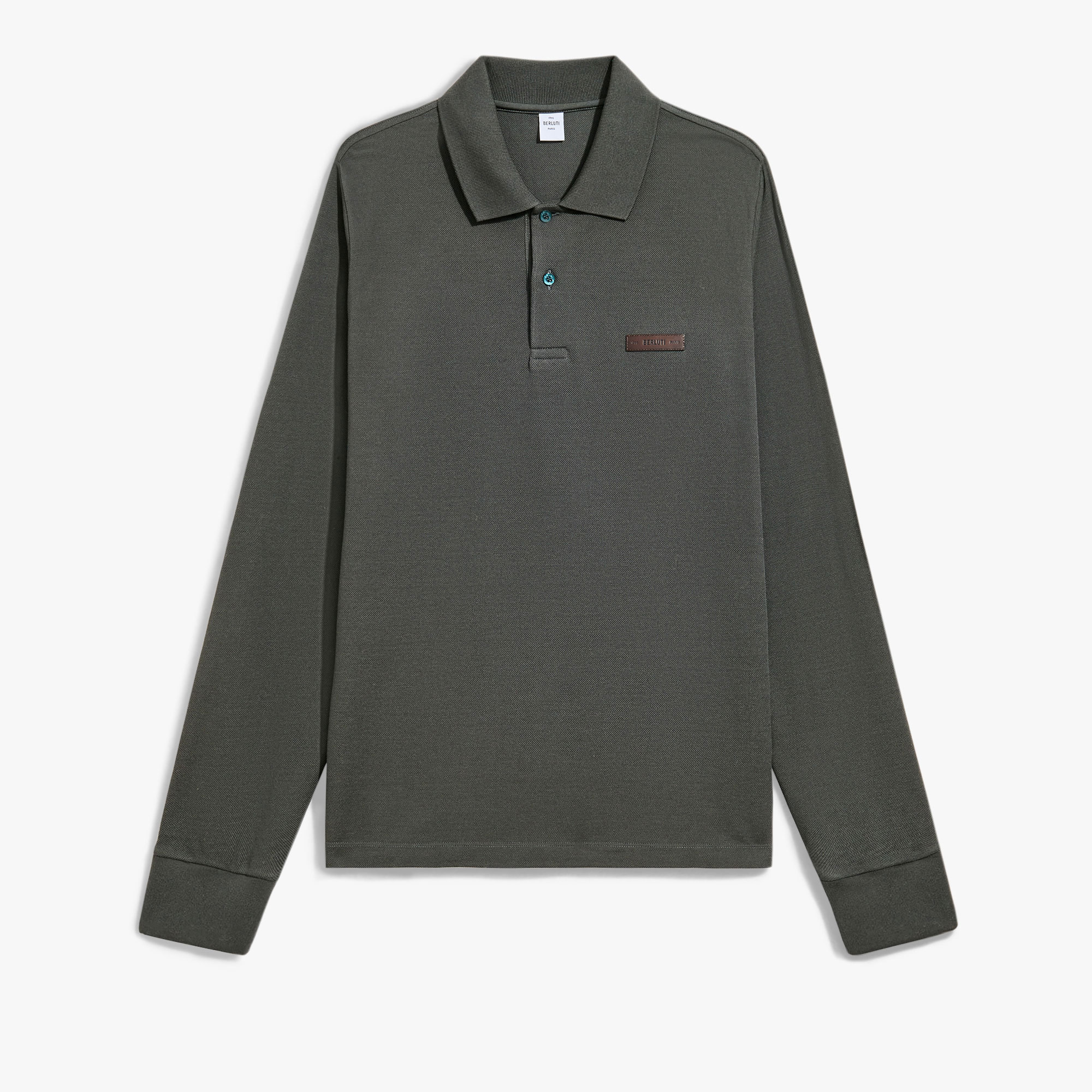 Classic Pique Leather Tab Long Sleeves Polo, WOODLAND GREEN, hi-res