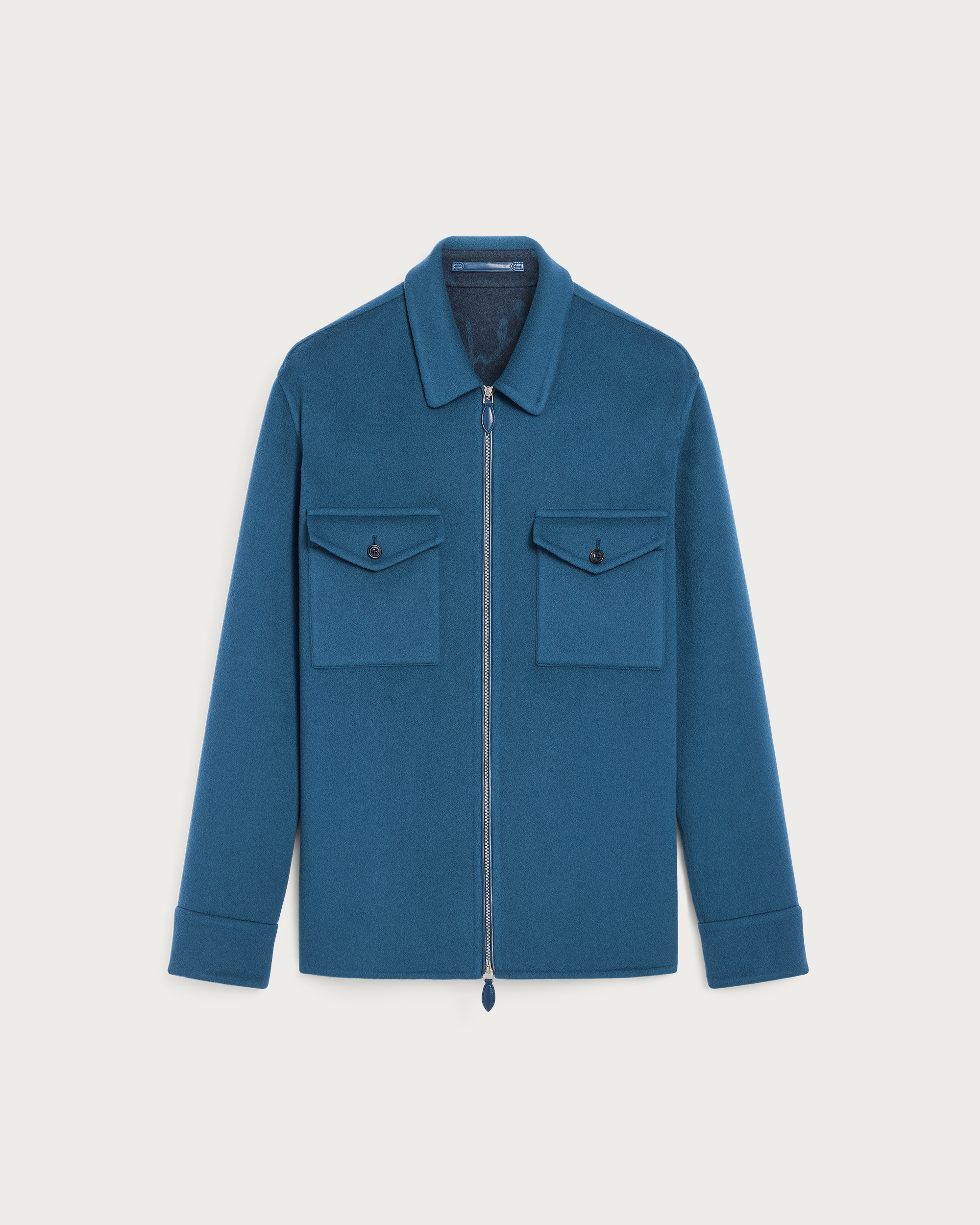 Double Face Zipped Overshirt with Leather Detail