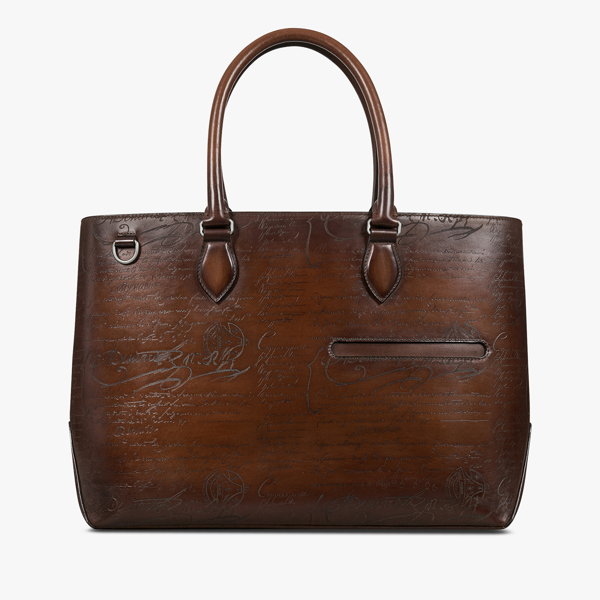 Toujours Scritto Leather Tote Bag, CACAO INTENSO, hi-res