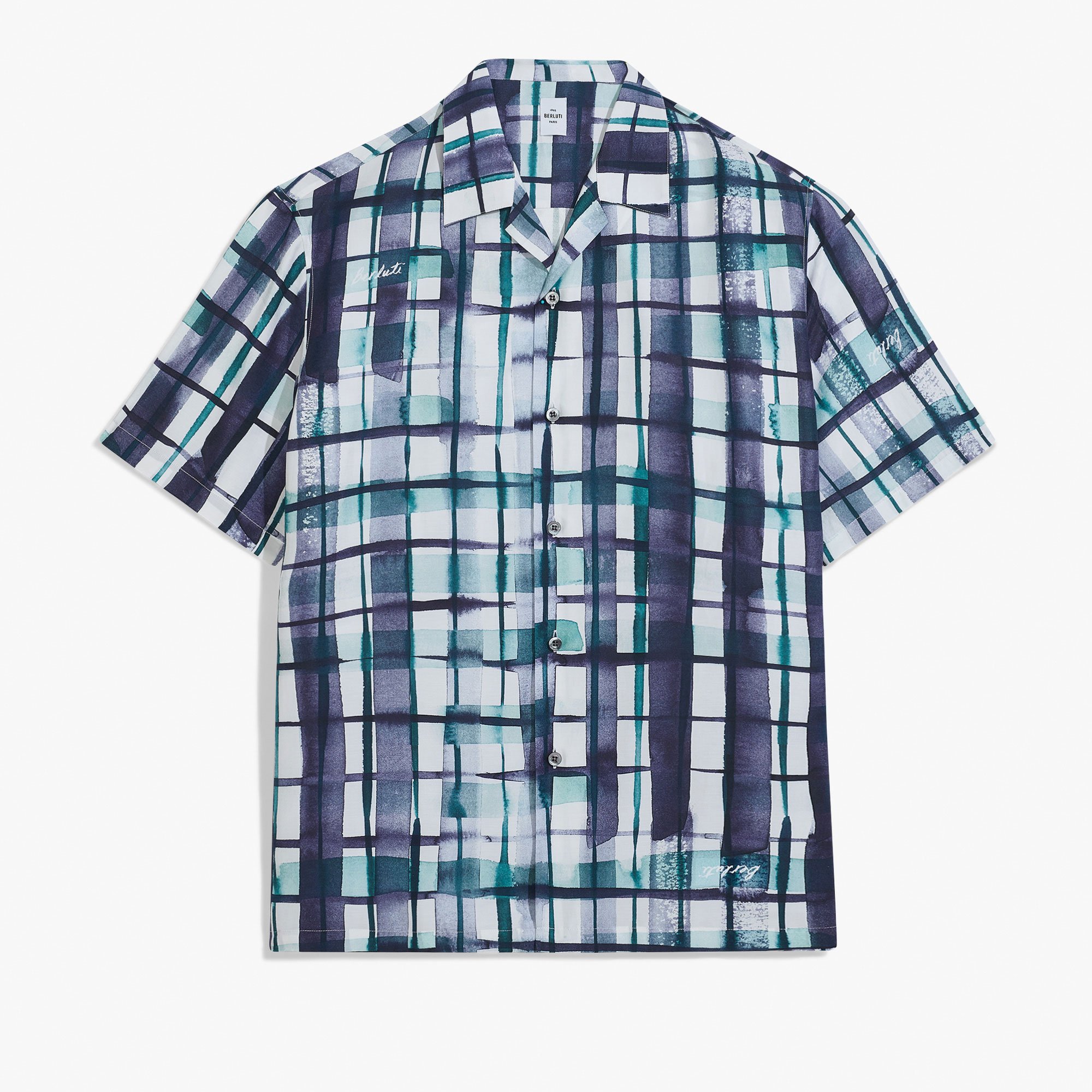 Watercolor Checks Short Sleeved Shirt, PURPLE WATERCOLOR CHECK, hi-res