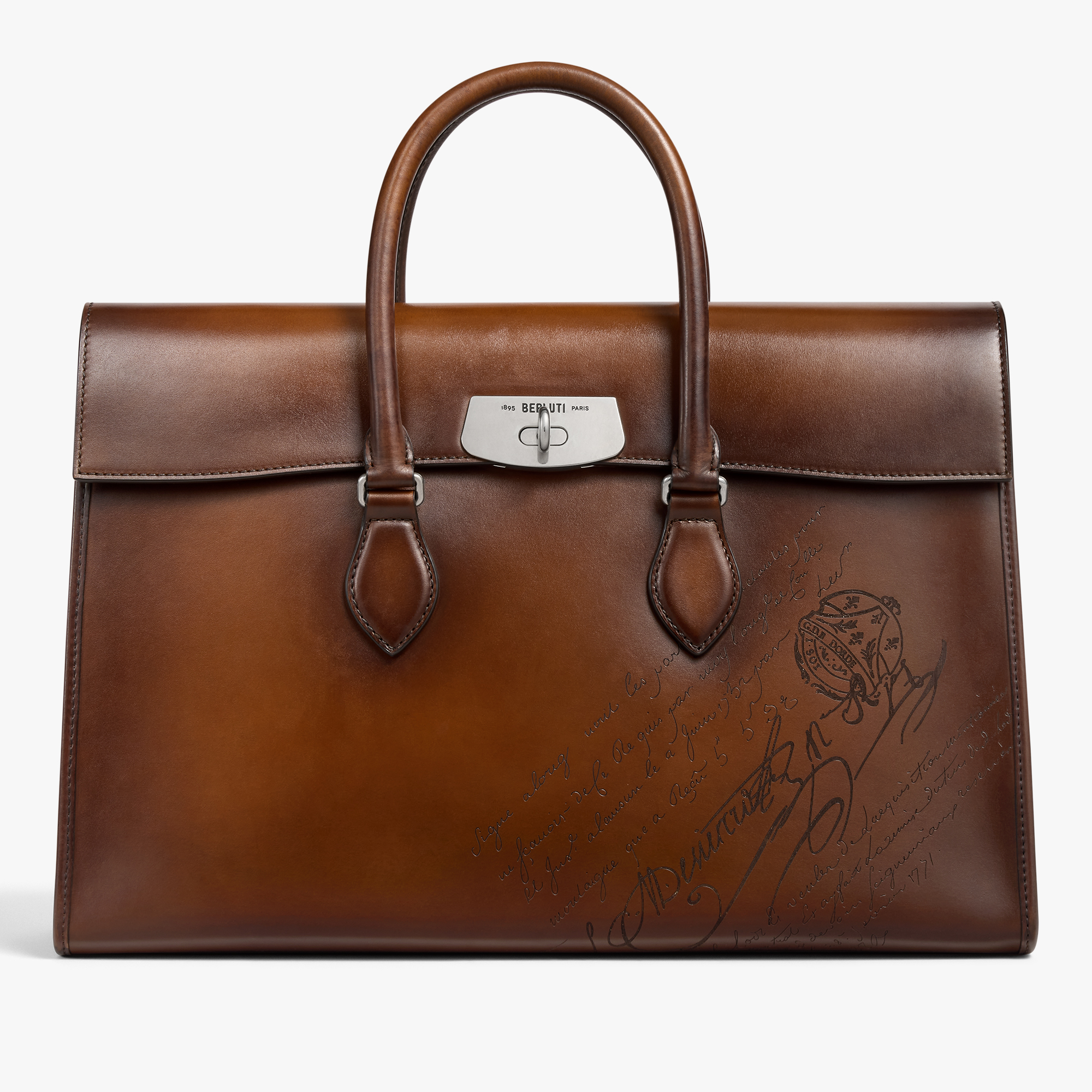 E'Mio Scritto Leather Briefcase, CACAO INTENSO, hi-res