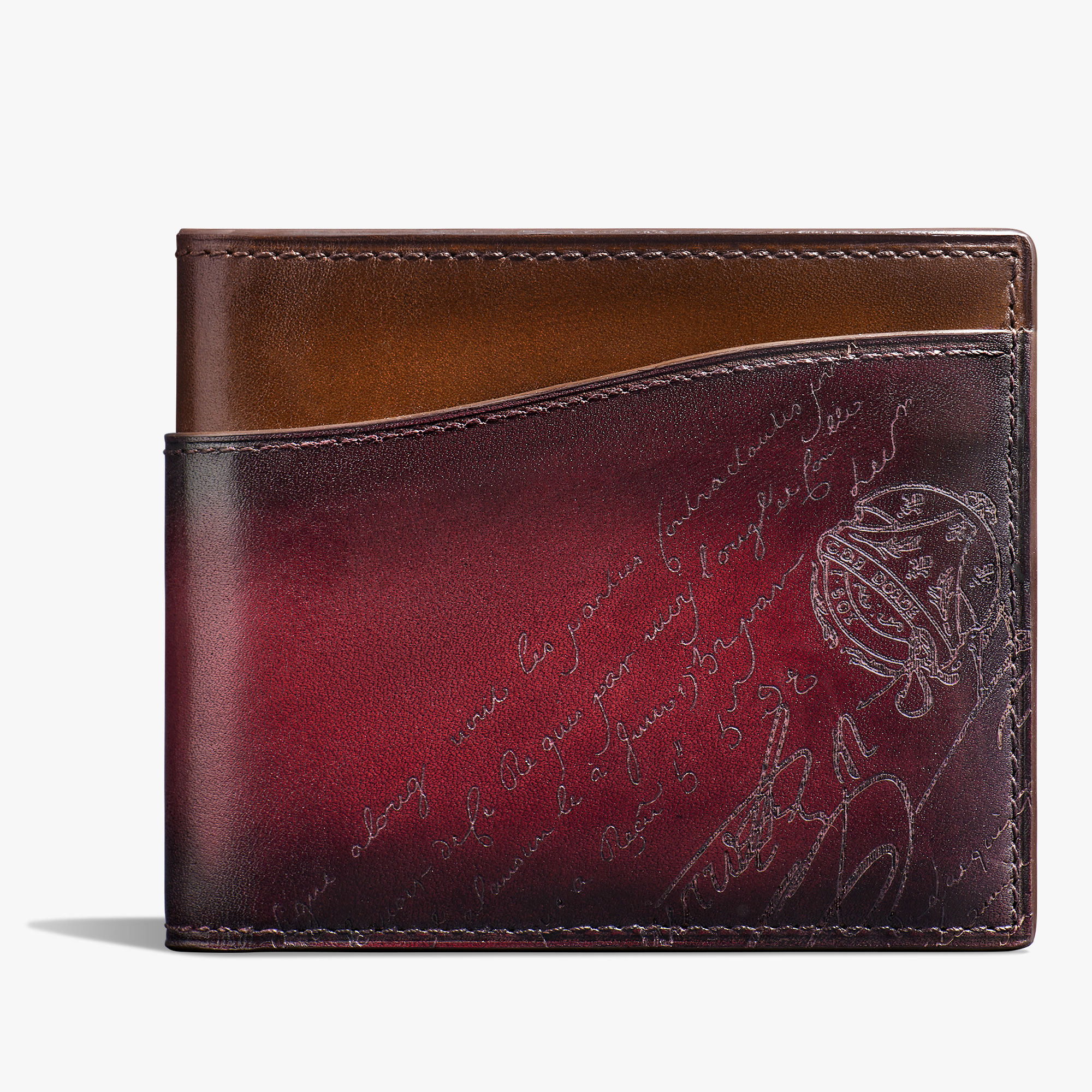 Portefeuille Compact Makore Slim En Cuir Scritto , ST EMILION + CACAO INTENSO, hi-res