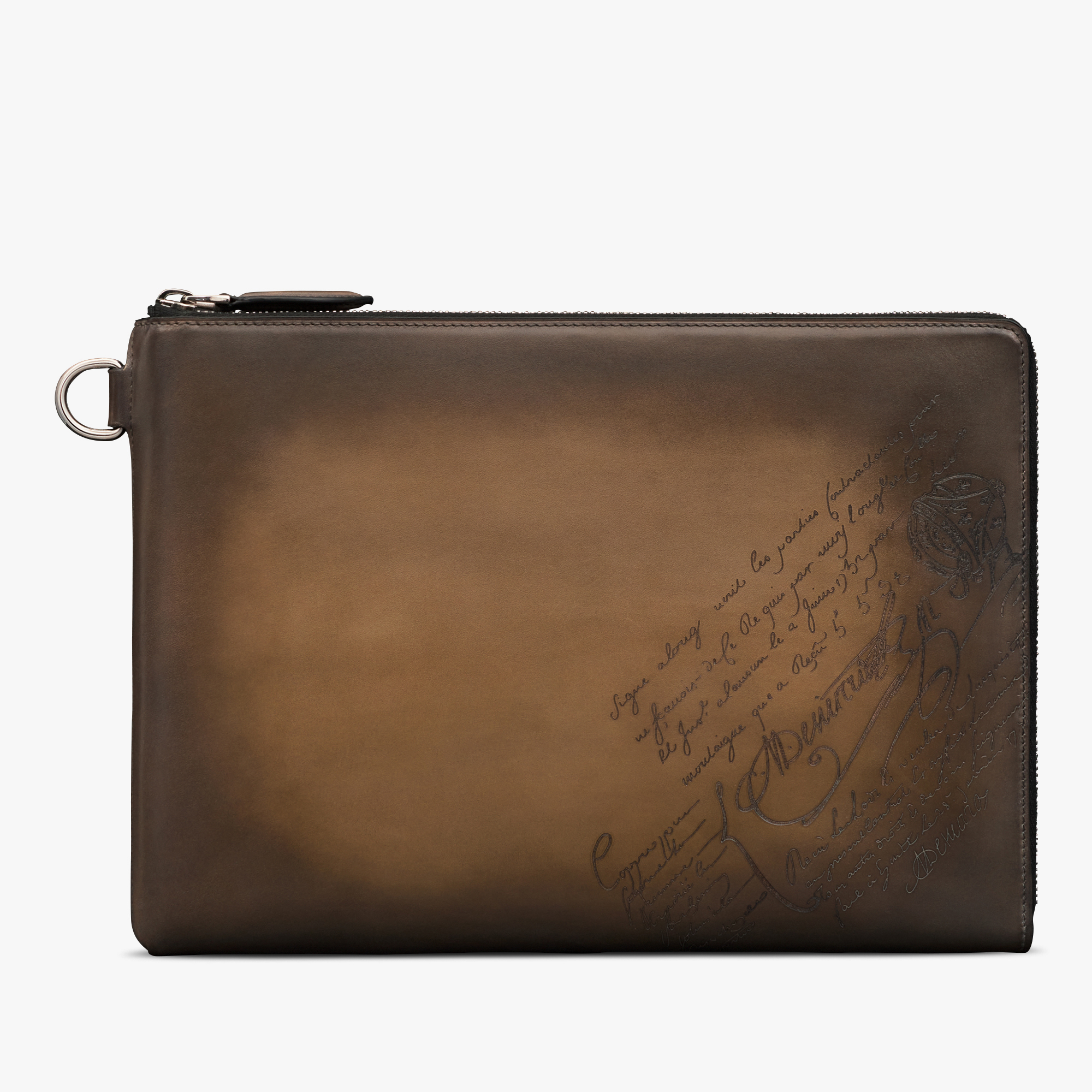 Nino GM Scritto Leather Clutch, OLIVE, hi-res