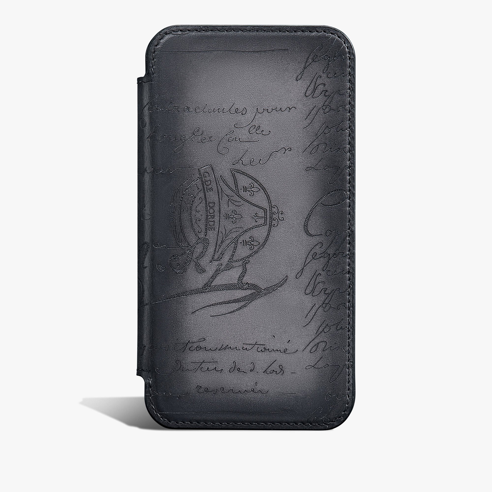 Étui iPhone 16 Pro Folio En Cuir Scritto, LIGHT ALUMINIO, hi-res
