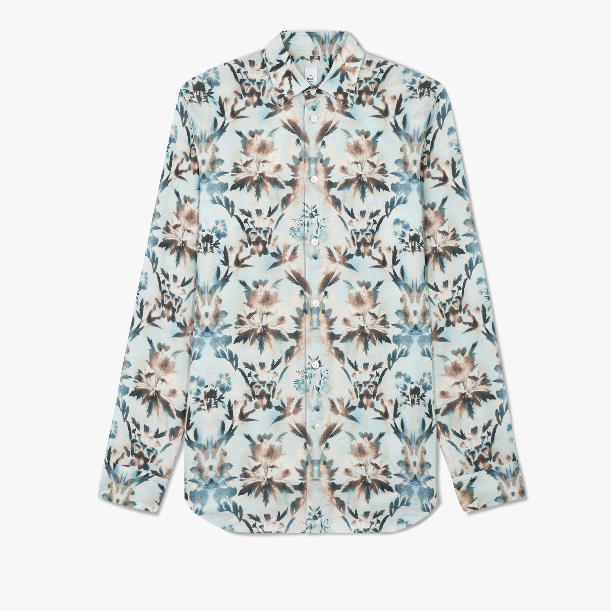 Linen & Cotton Printed Box Fit Shirt, BEIGE / BABY BLUE, hi-res