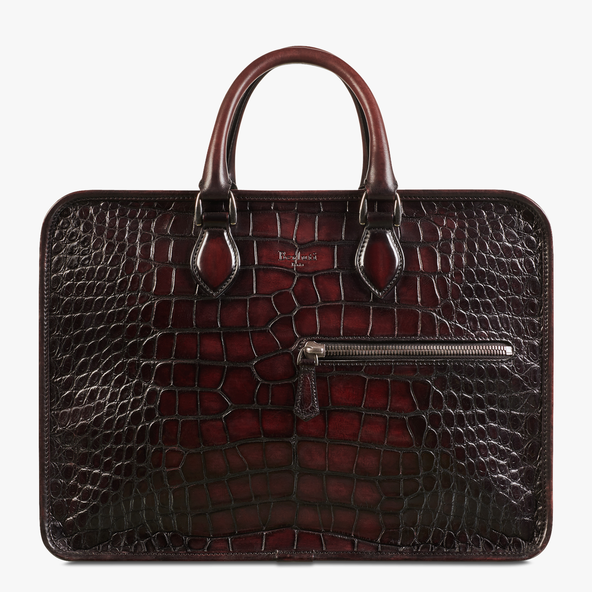 Un Jour Medium Alligator Leather Briefcase, BORDO, hi-res