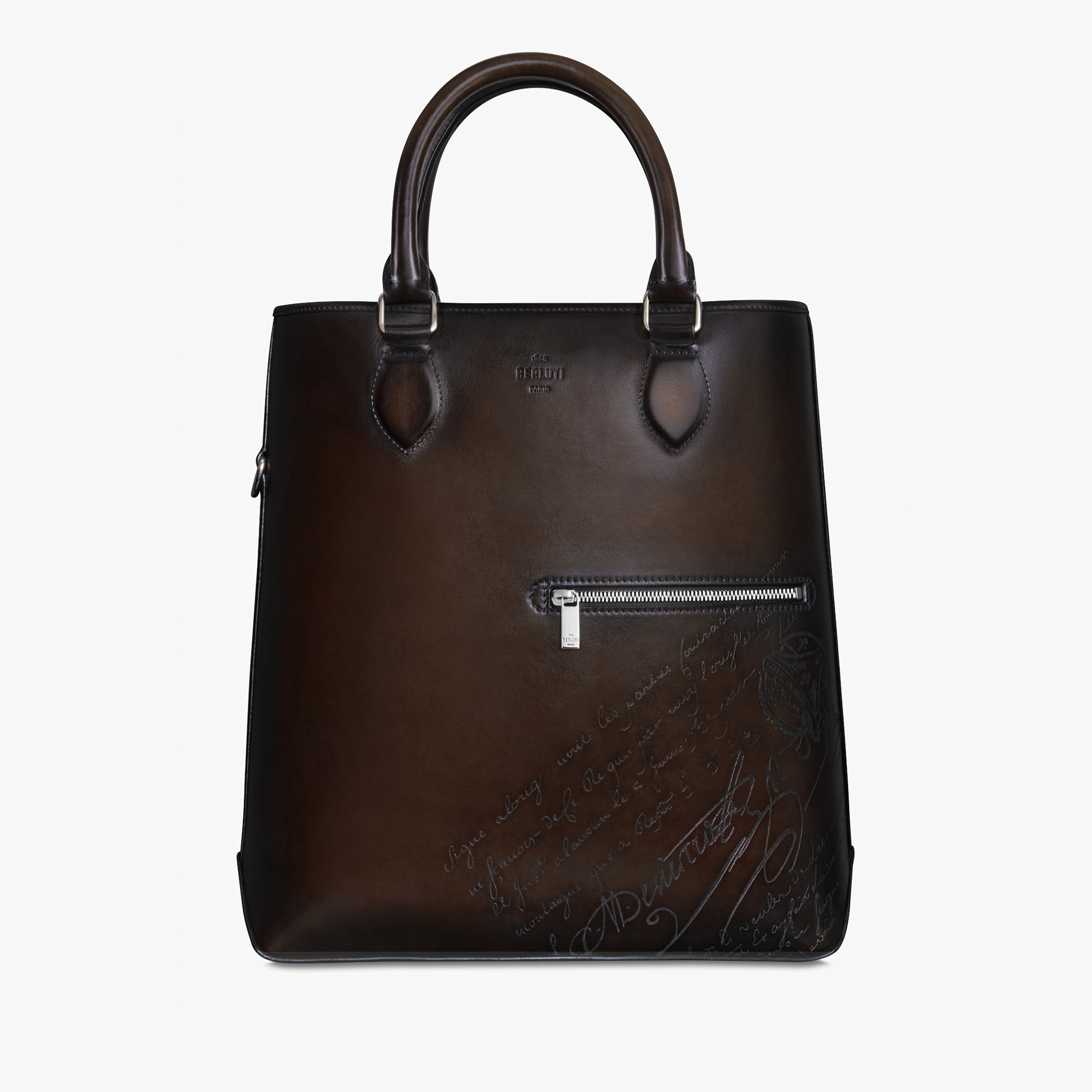 Toujours Vertical Scritto Leather Tote Bag, ICE BLACK, hi-res