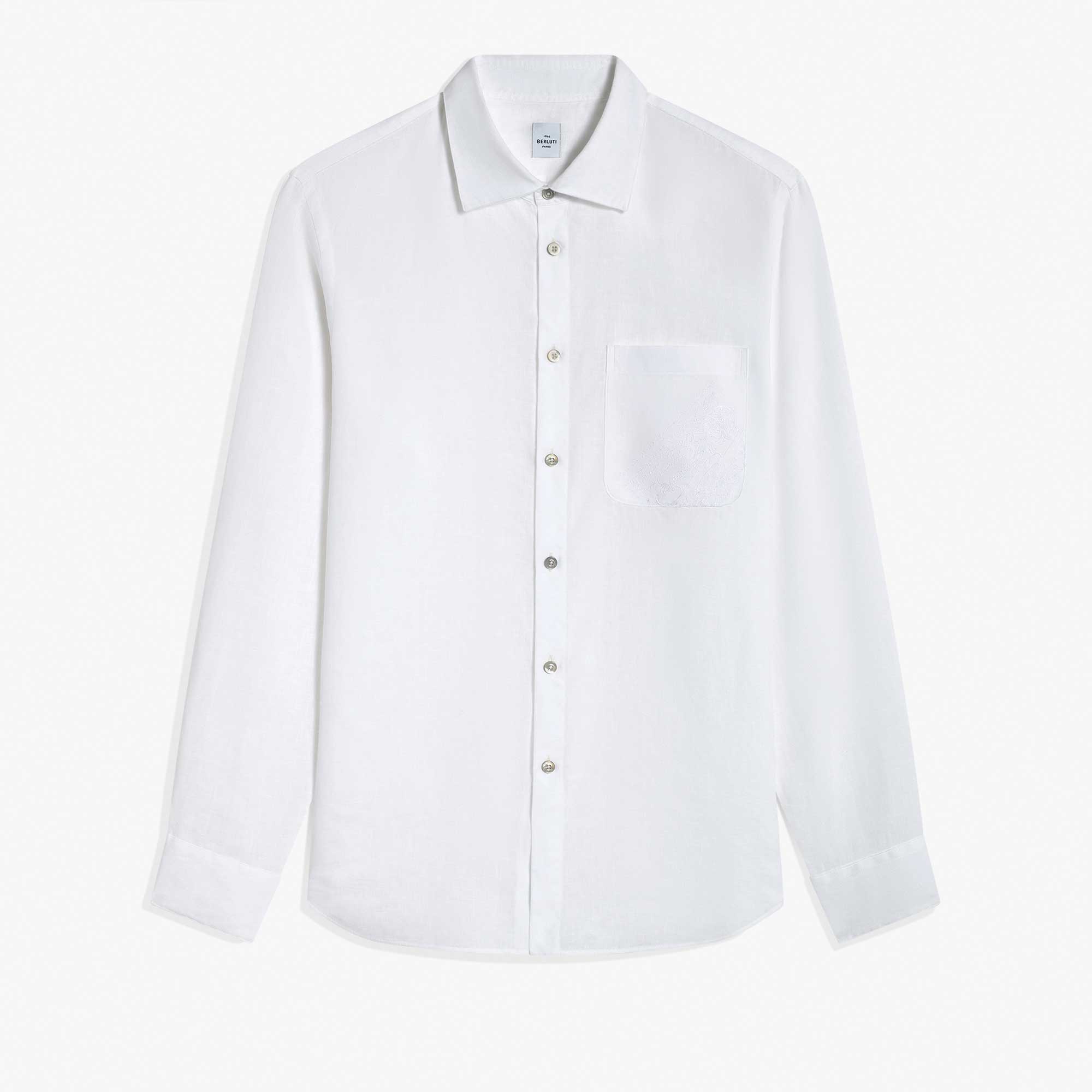 Chemise En Lin Avec Poche Scritto, PAPER WHITE, hi-res