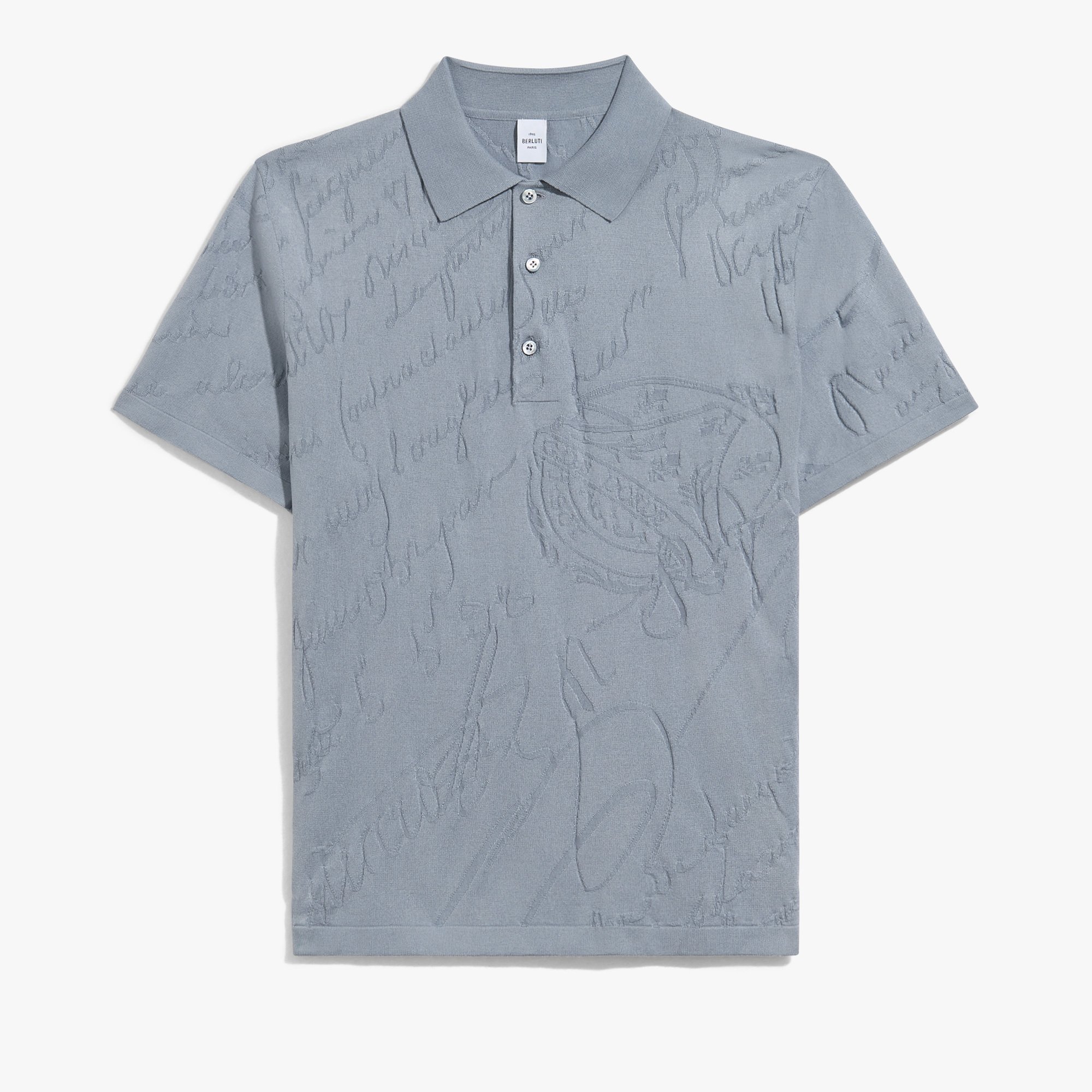 Polo avec Jacquard Scritto Diagonal, TITANIUM BLUE, hi-res