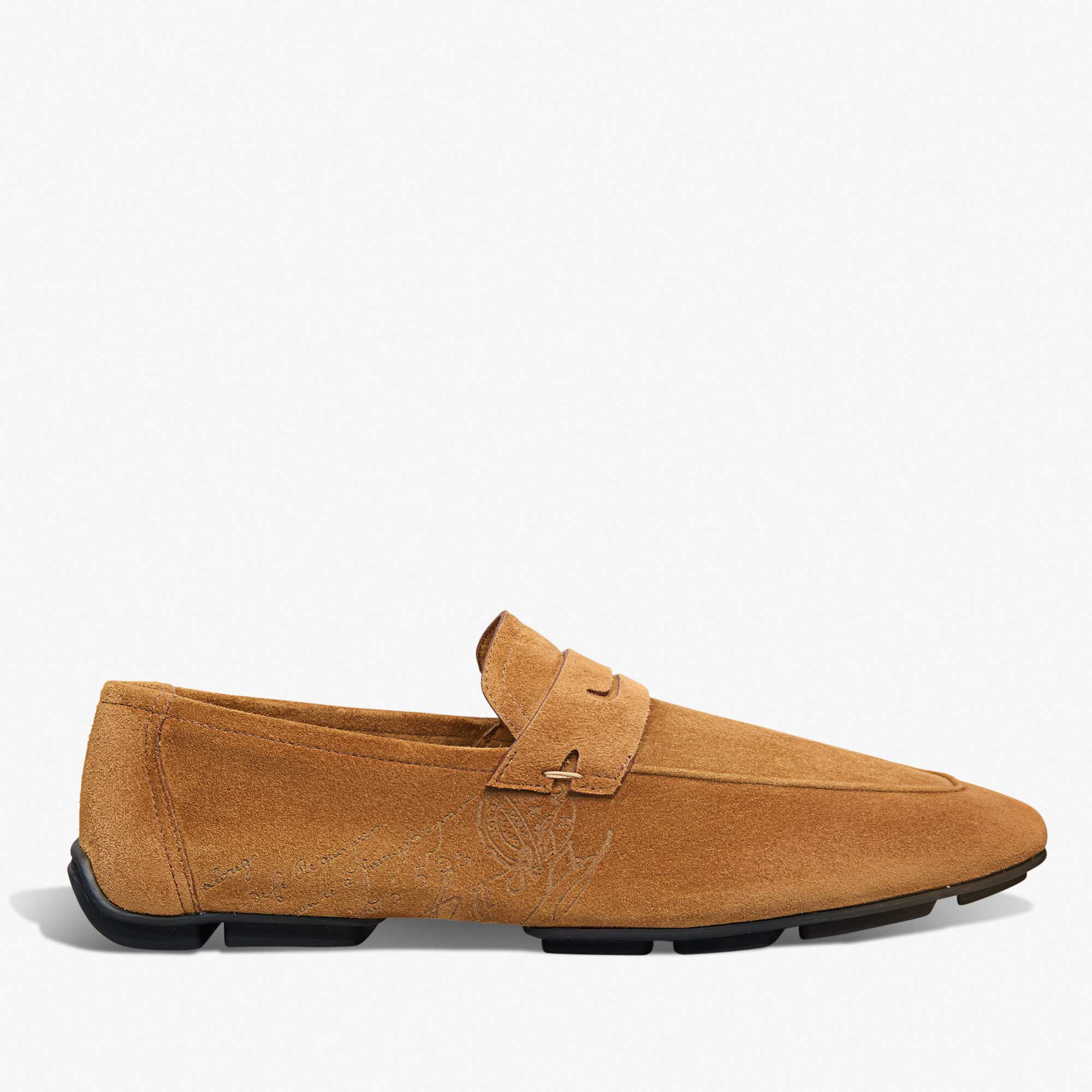 Mocassin Lorenzo Drive En Cuir De Veau Camoscio Scritto, CASTAGNO, hi-res